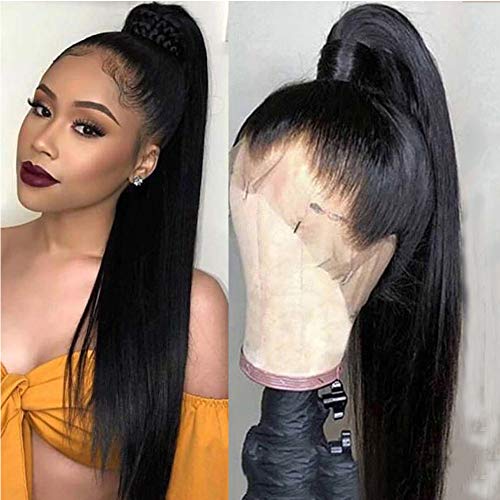 SDamey 16 Inch 360 Lace Front Wig - 10A Brazilian Virgin Human Hair, HD Transparent Lace, Pre-Plucked with Baby Hair, Glueless 180% Density, Natural Black Women's Wig (360 Straight) - Perfect for Daily Wear, Cosplay & Special Occasions