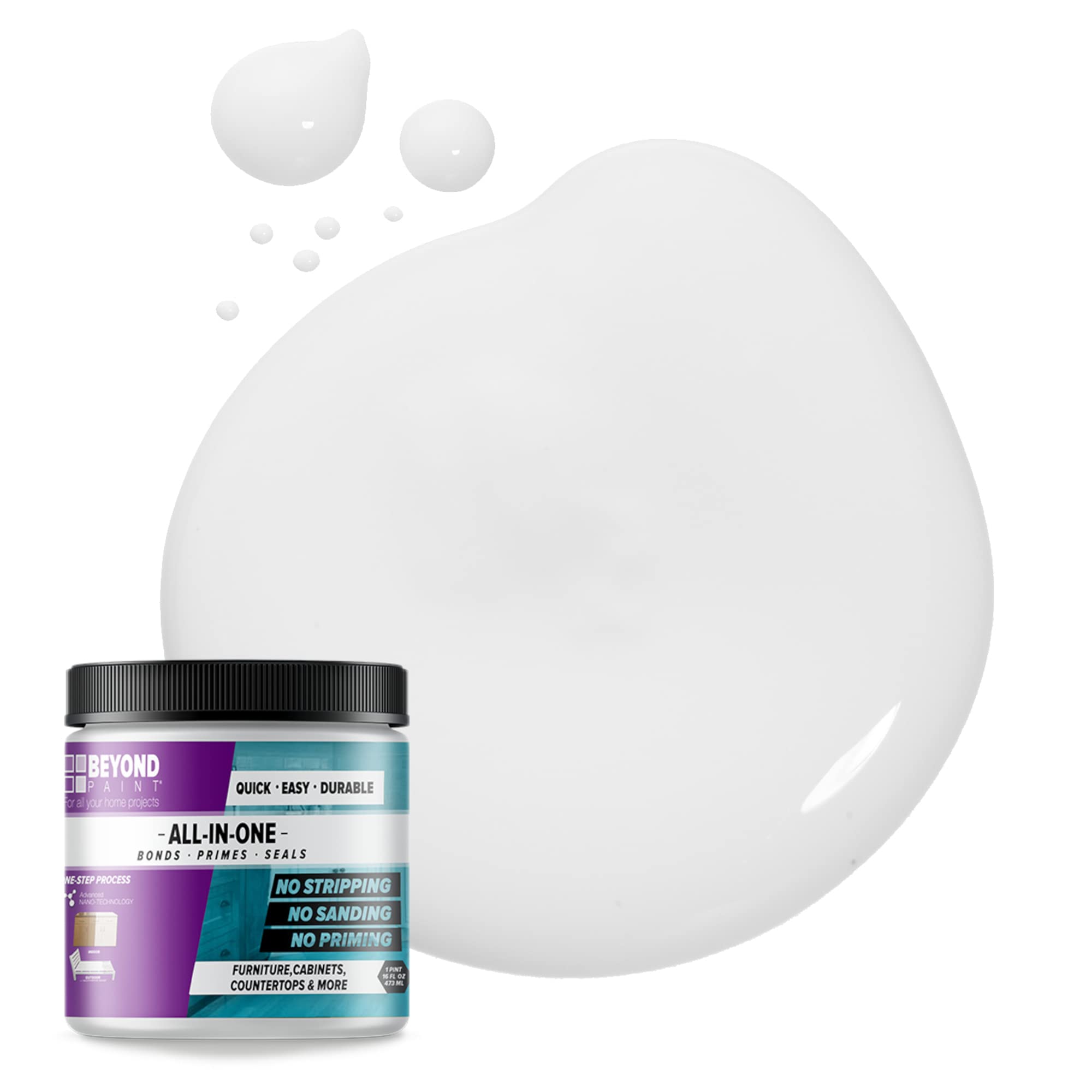 Beyond Paint All-in-One Refinishing Paint - No Sanding Required, Matte Finish for Cabinets, Countertops, Furniture & Doors - 1 Pint, Bright White - Perfect for Kitchen Remodeling, Bathroom Upgrades & DIY Home Decor Projects