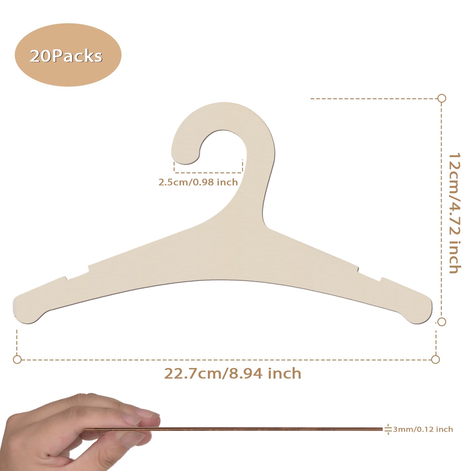 20 Pack 9 Inch Wooden Baby Hangers for Clothes - Natural Wood Infant Hangers for Nursery, Toddler & Kids Wardrobe - Perfect for Baby Shower Gifts, Closet Organization & Clothing Storage
