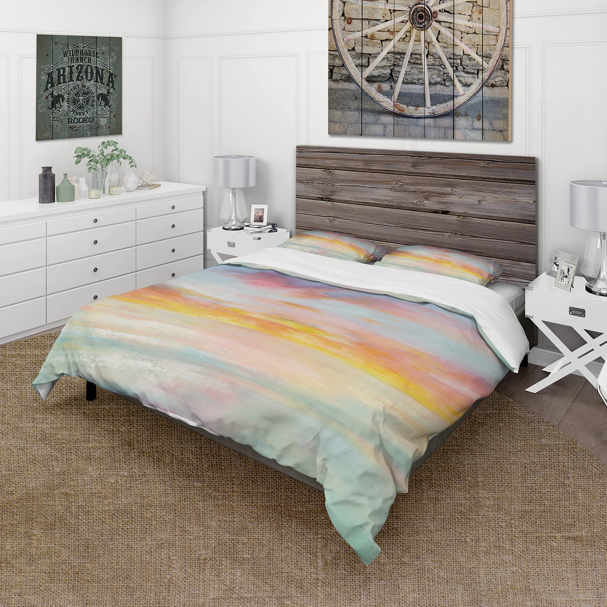 Pastel Pink and Blue Clouds Nautical Duvet Cover Set Queen - 3 Piece Coastal Bedding Set with Abstract Design, All Season Soft Microfiber Comforter Cover - Perfect for Beach House, Guest Room or Coastal Themed Bedroom Decor