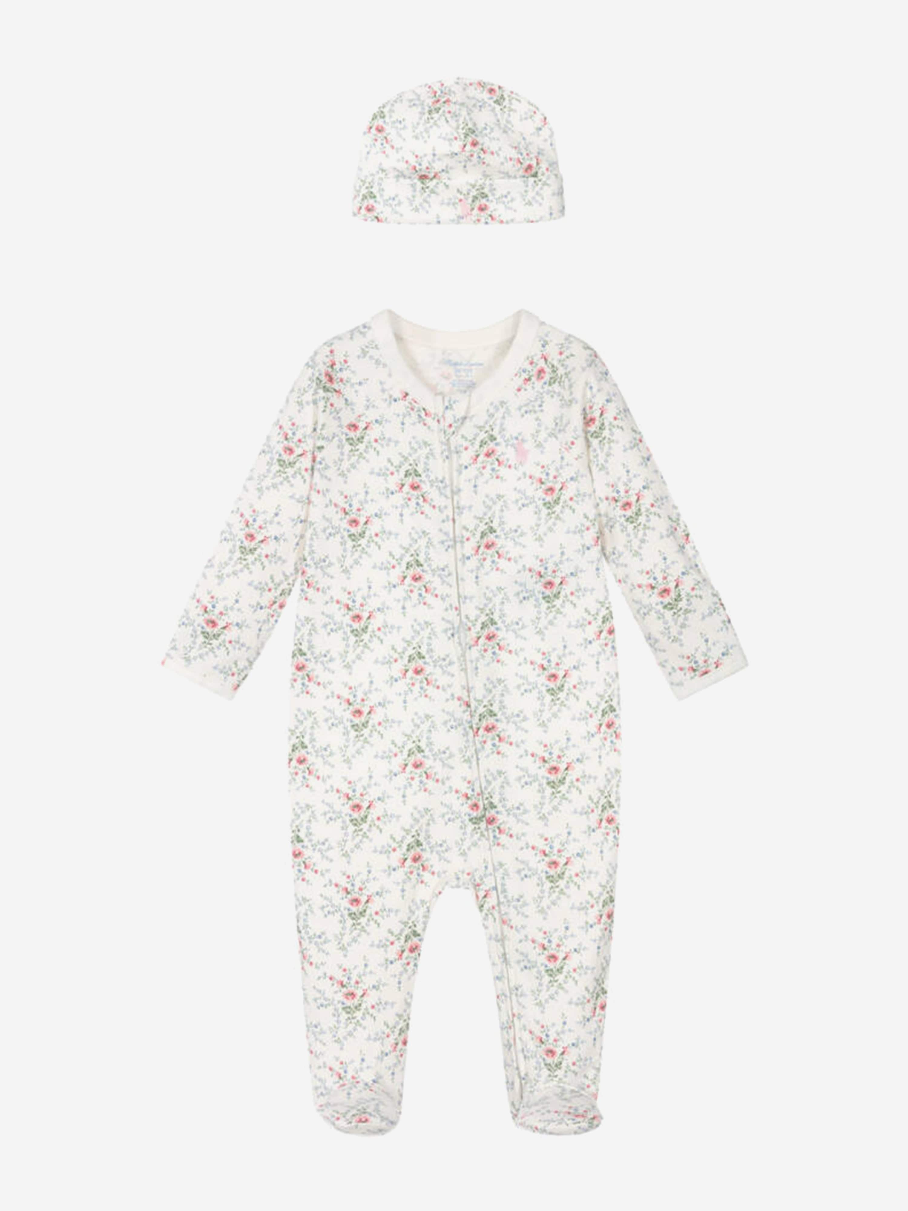Adorable Ivory Floral Babygrow and Hat Set for Baby Girls | Soft & Comfortable Newborn Outfit | Perfect for Photoshoots, Christenings & Special Occasions