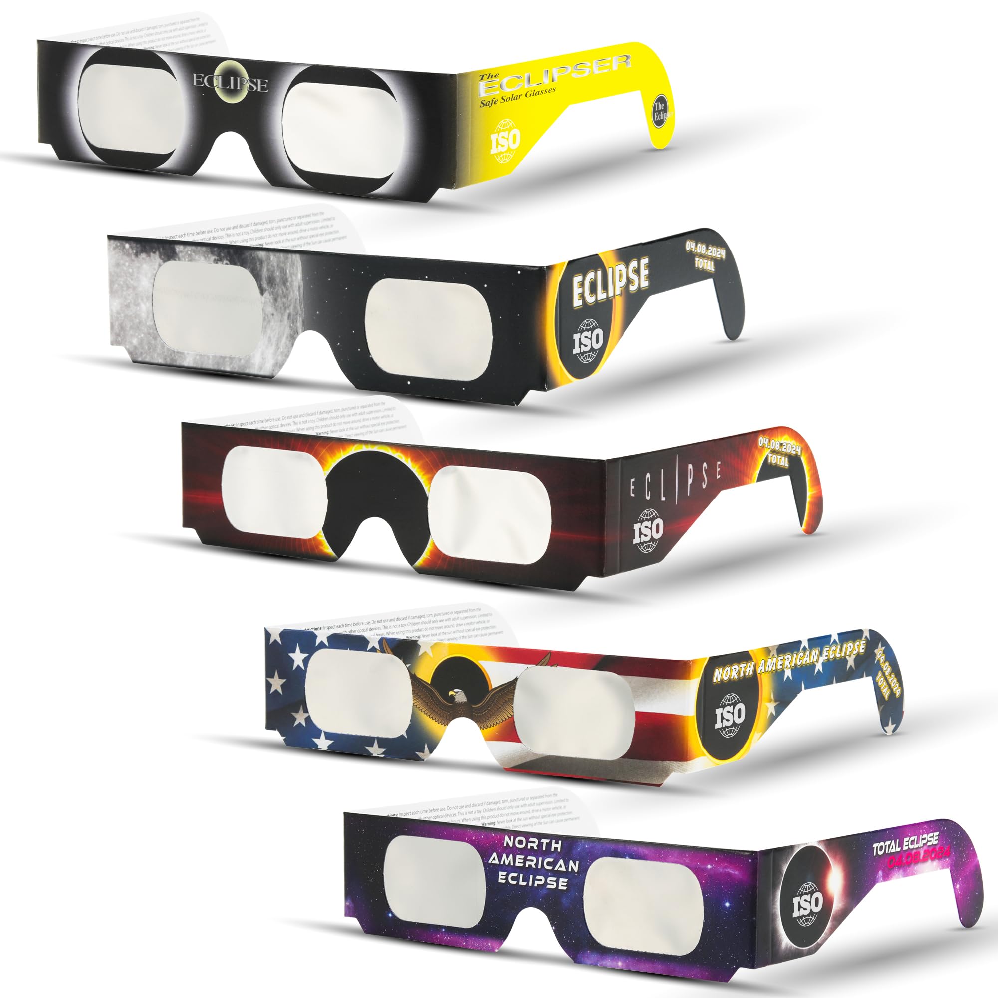 5 Pack Solar Eclipse Glasses - CE & ISO Certified for Safe Sun Viewing | Outdoor Events