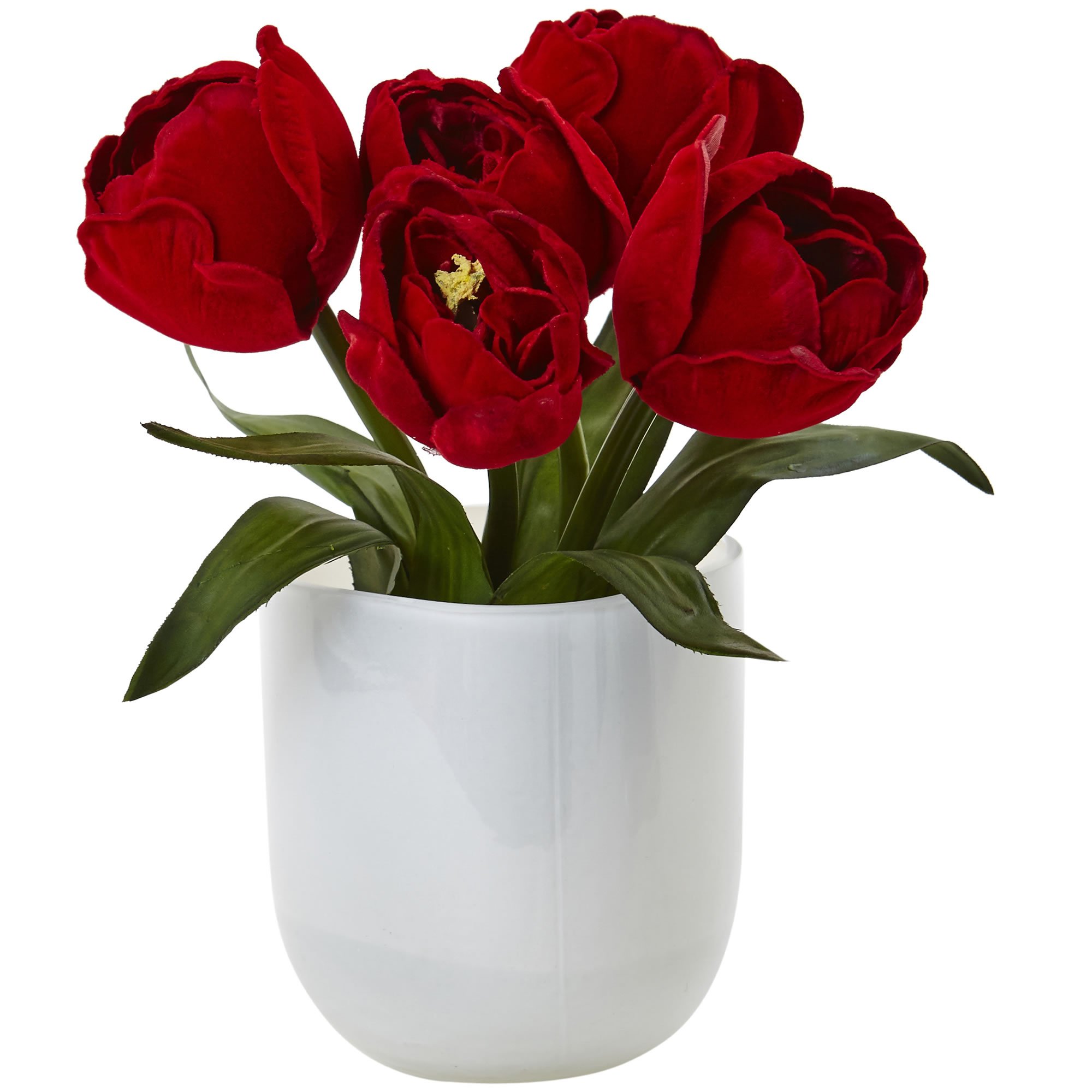 Nearly Natural White Tulips with Glass Vase - Artificial Silk Flowers for Home Decor, Wedding Centerpieces & Office Desk Decorations