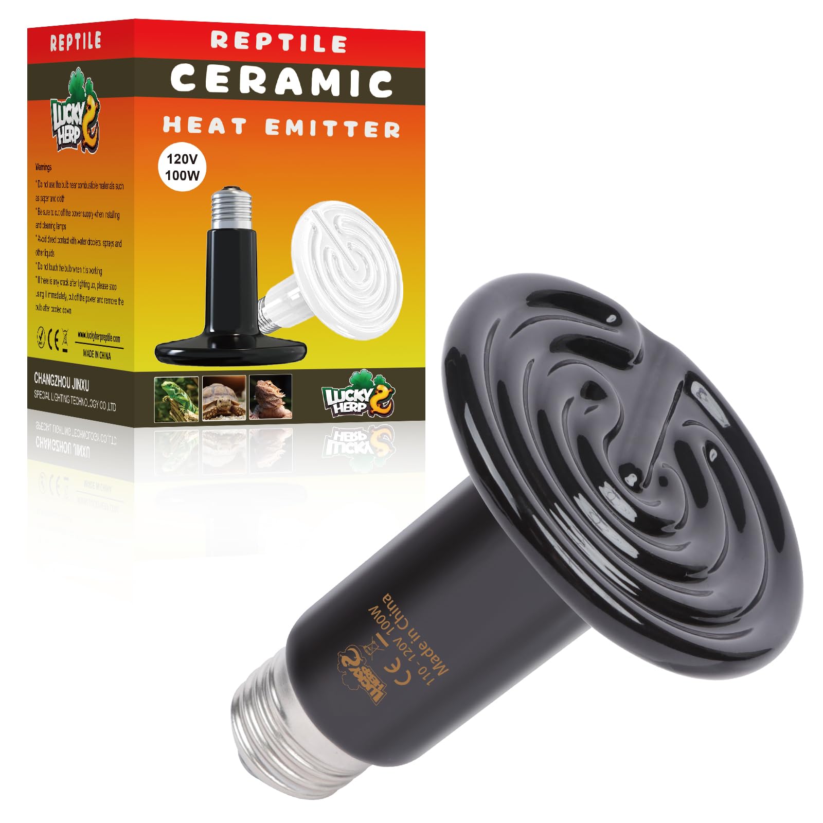 LUCKY HERP 100W Ceramic Heat Emitter Bulb - No Light Reptile Heat Lamp for Lizards, Turtles, Amphibians & Chicken Coops (1 Pack) | Ideal for Terrariums, Brooders & Pet Habitats