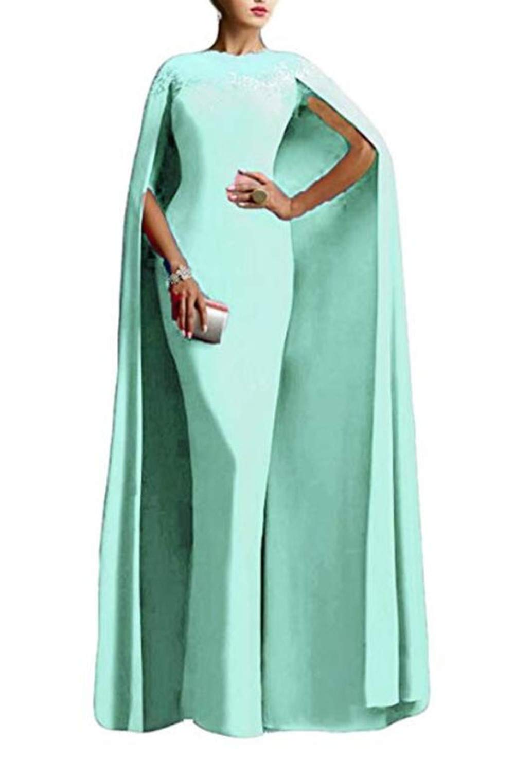 Elegant Women's Mermaid Bridal Mother of the Bride Dress with Spandex Cape - Mint Green Prom Evening Gown for Weddings, Parties & Special Occasions