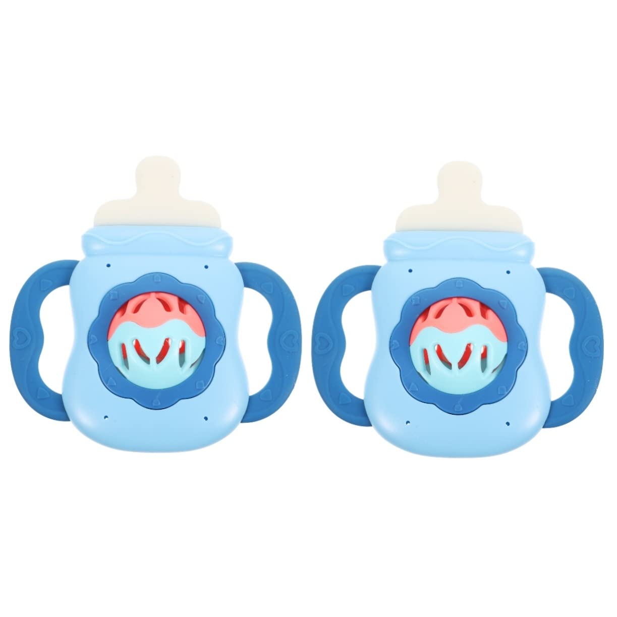 Wakauto 2-Pack Baby Teething Toys - Soft TPE Sensory Rattles & Chewable Bottle Simulator for Infants | Perfect for Soothing Sore Gums, Developing Motor Skills & Sensory Play (0-12 Months)
