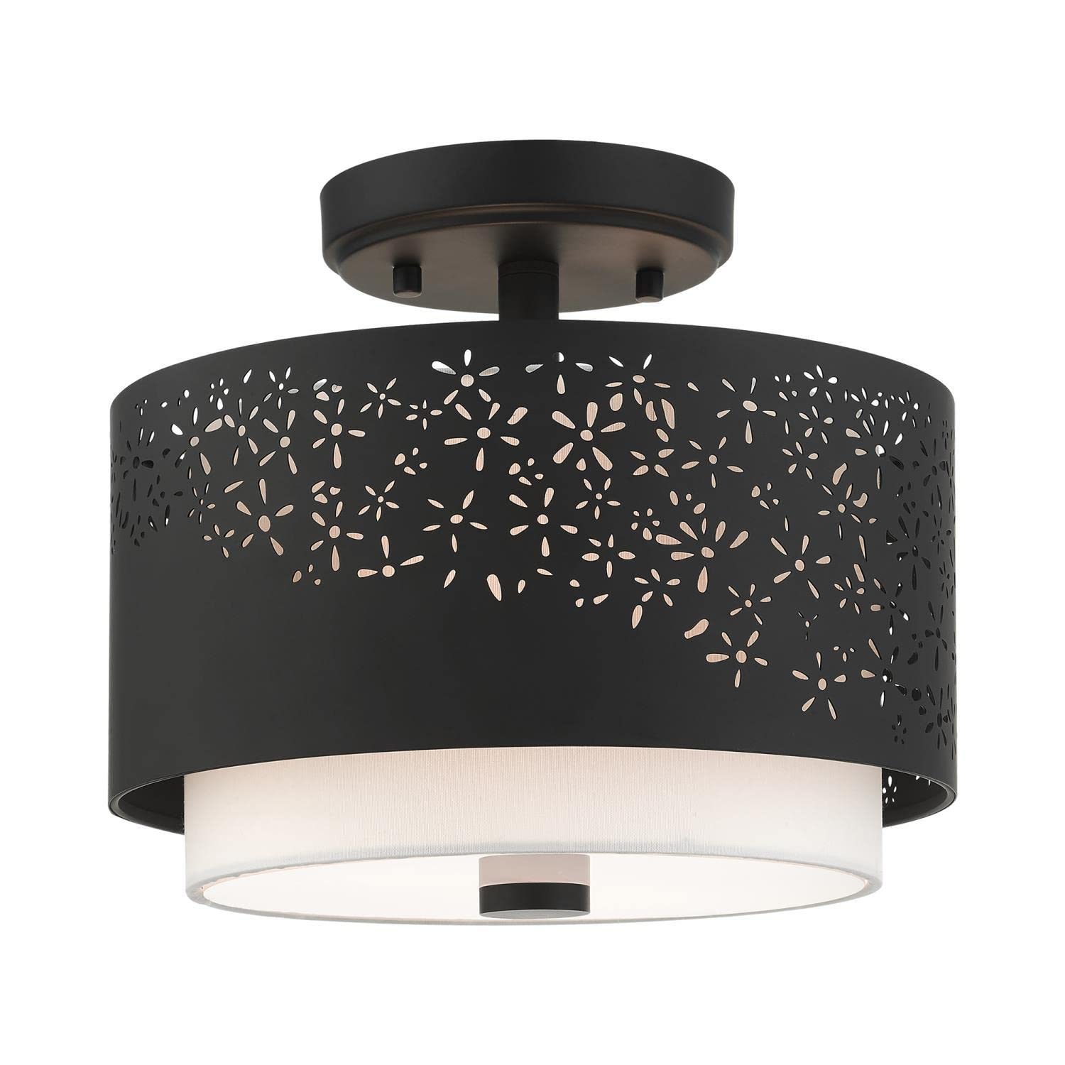Livex Lighting Noria 2-Light Black Ceiling Mount Fixture - Modern Flush Mount Light for Bedroom, Kitchen, Hallway & Living Room