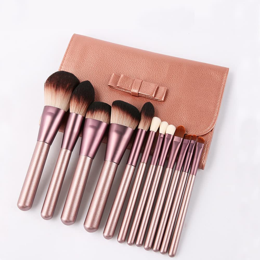 Professional 12-Piece Wooden Handle Makeup Brush Set - Foundation, Concealer, Blush & Eyeshadow Brushes with Beauty Blender & Makeup Bag | Perfect for Daily Makeup, Professional Salon Use & Travel Essentials