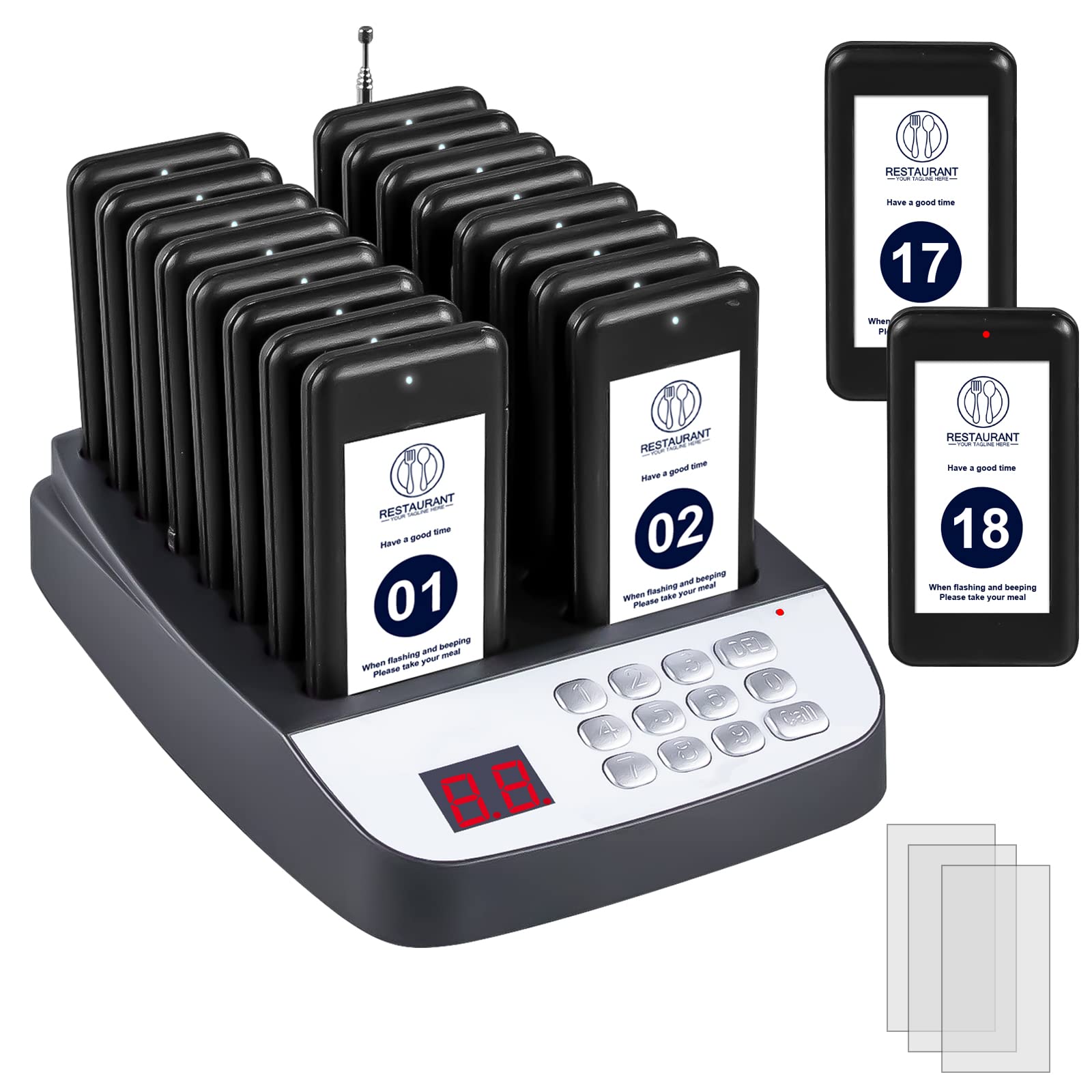 IHAYNER Restaurant Pager System - 18 PCS Wireless Buzzer Pagers with Vibration & LED Alert - Customer Paging Solution for Food Courts, Cafes, Food Trucks, Coffee Shops, Clinics & Churches (Perfect for Order Pickup & Queue Management)