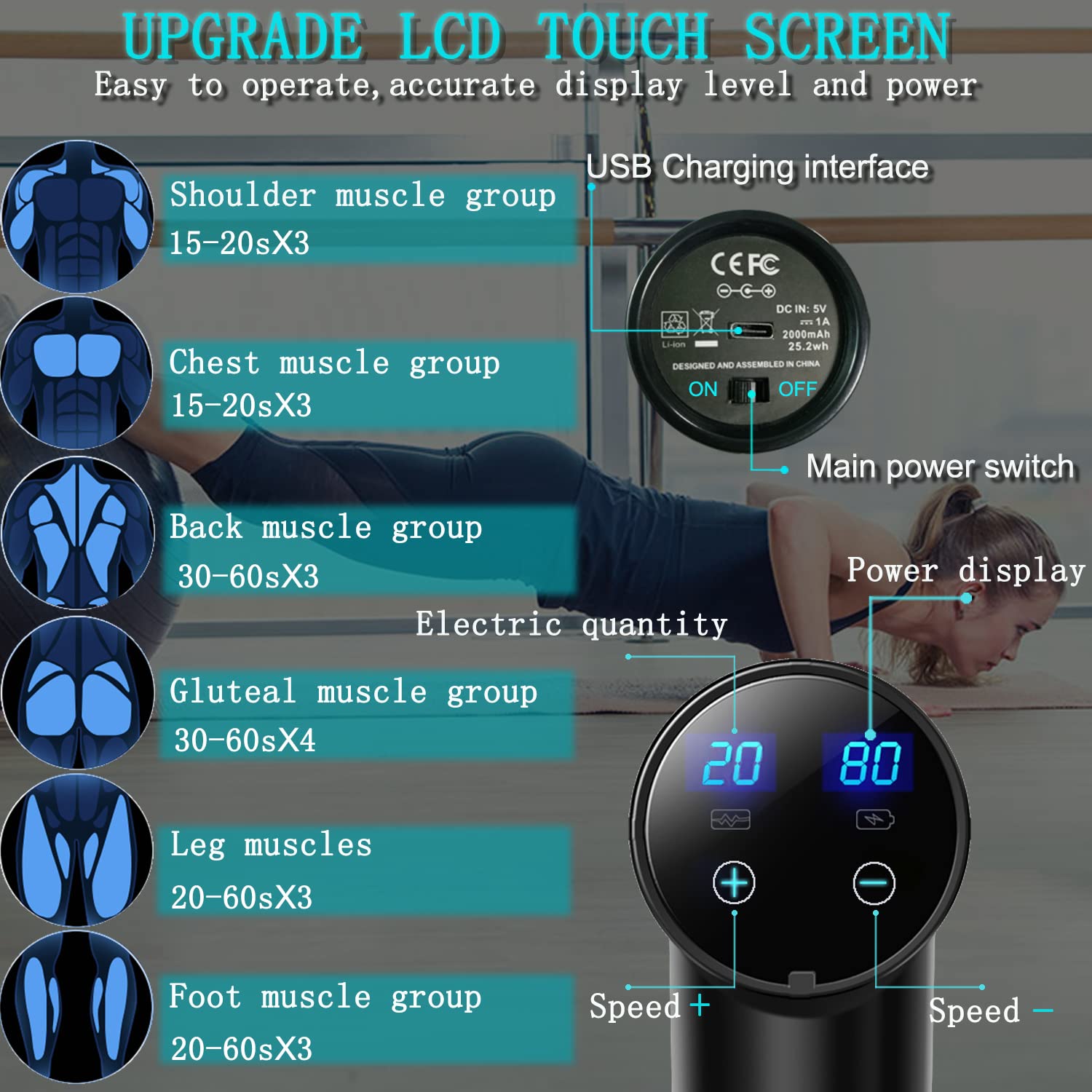 Deep Tissue Massage Gun for Athletes - Percussion Muscle Massager with 8 Attachments & 20 Speed Levels for Pain Relief - Matte Black - Perfect for Post-Workout Recovery & Muscle Therapy