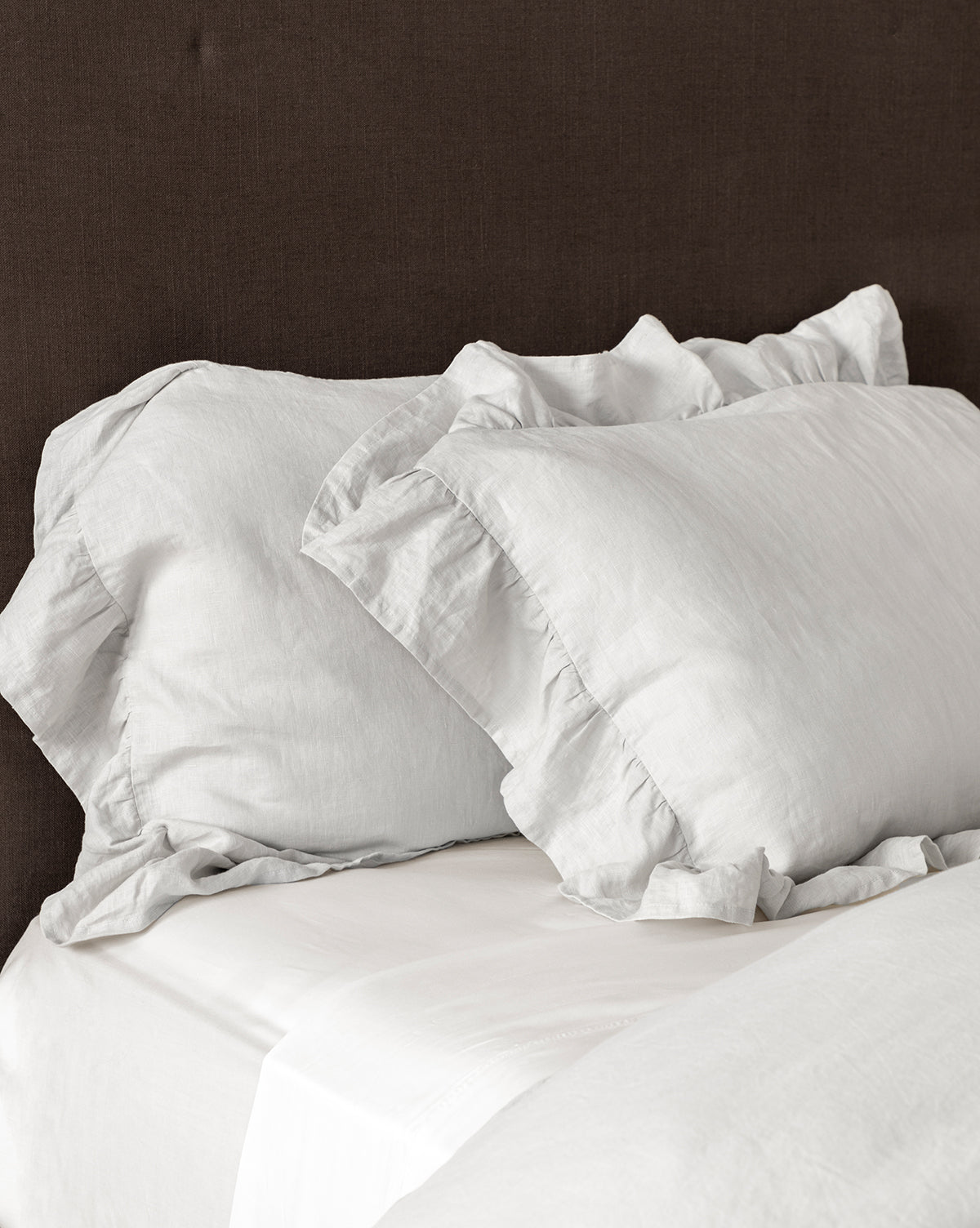 Premium Ruffle Linen Shams Set of 2 - 100% Natural European Flax Bedding Pillowcases for Master Bedroom & Guest Room Decor