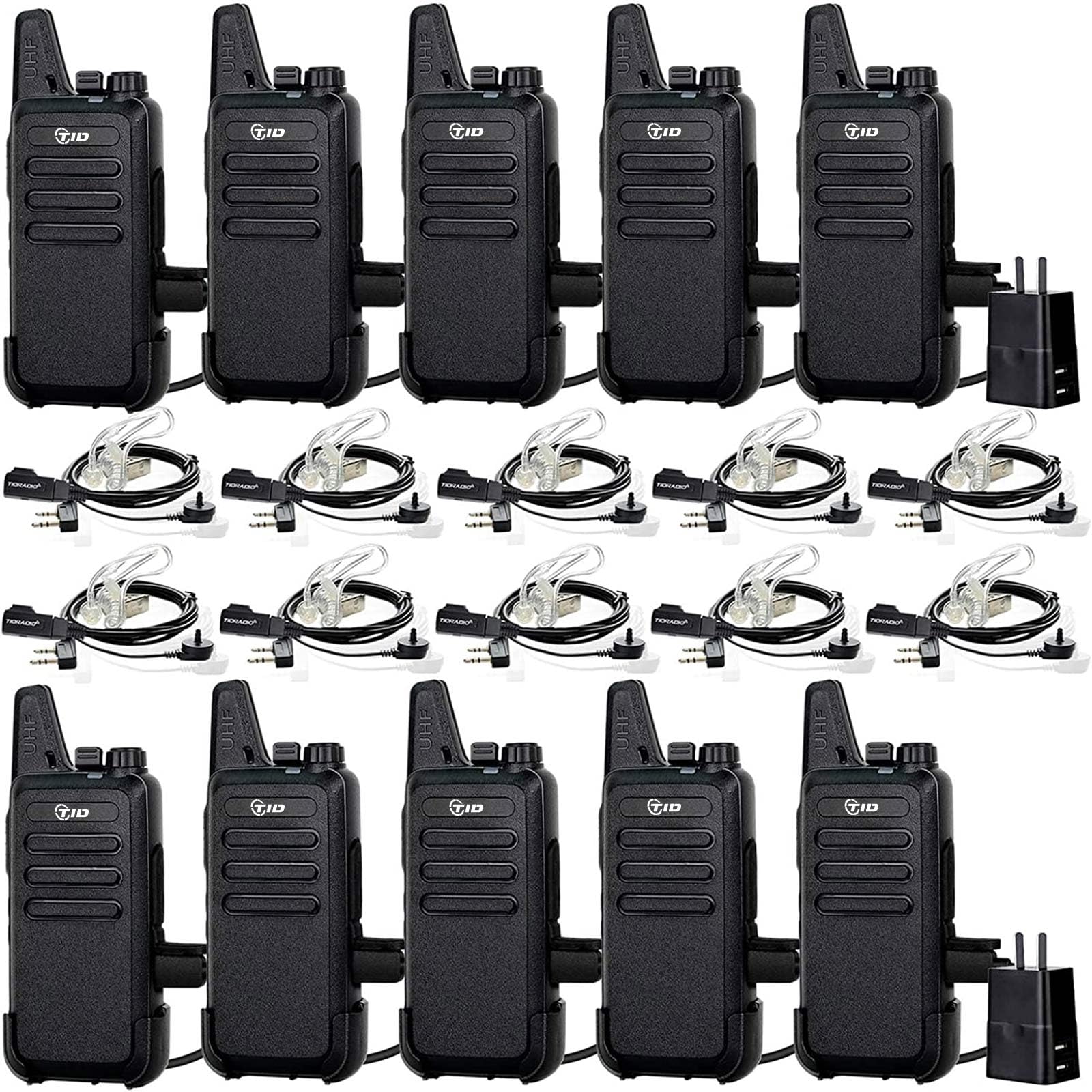 TIDRADIO TD-M8s Rechargeable 2-Way Walkie Talkies (10 Pack) - License-Free VOX Two-Way Radios with Earpiece for Adults - Perfect for School, Church, Restaurant, Business & Office Communication