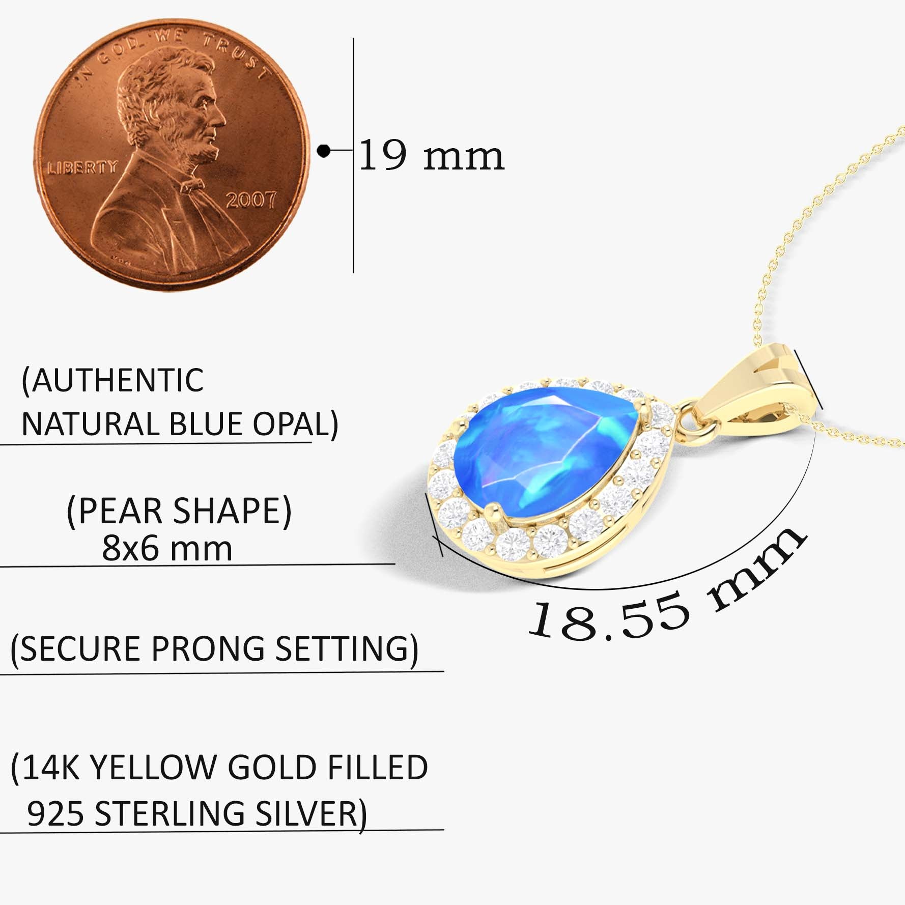Natural Blue Opal & White Zircon Halo Pendant Necklace - Elegant Sterling Silver Chain Jewelry for Women, Perfect for Weddings, Parties & Everyday Wear