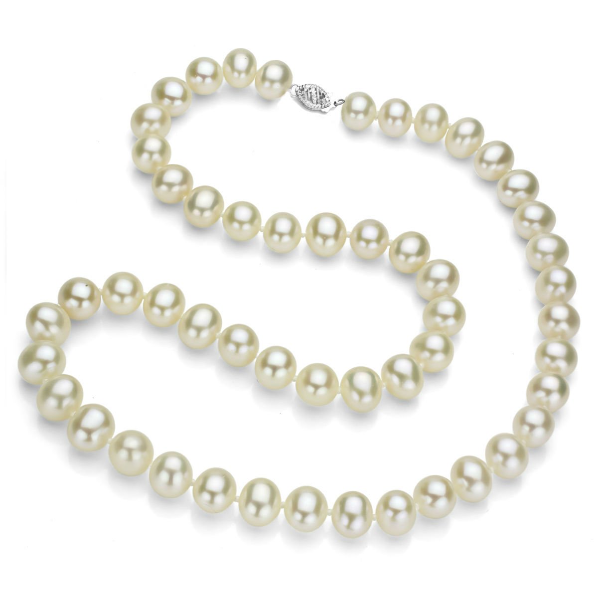 9-9.5mm White Freshwater Cultured Pearl Necklace - Sterling Silver 18