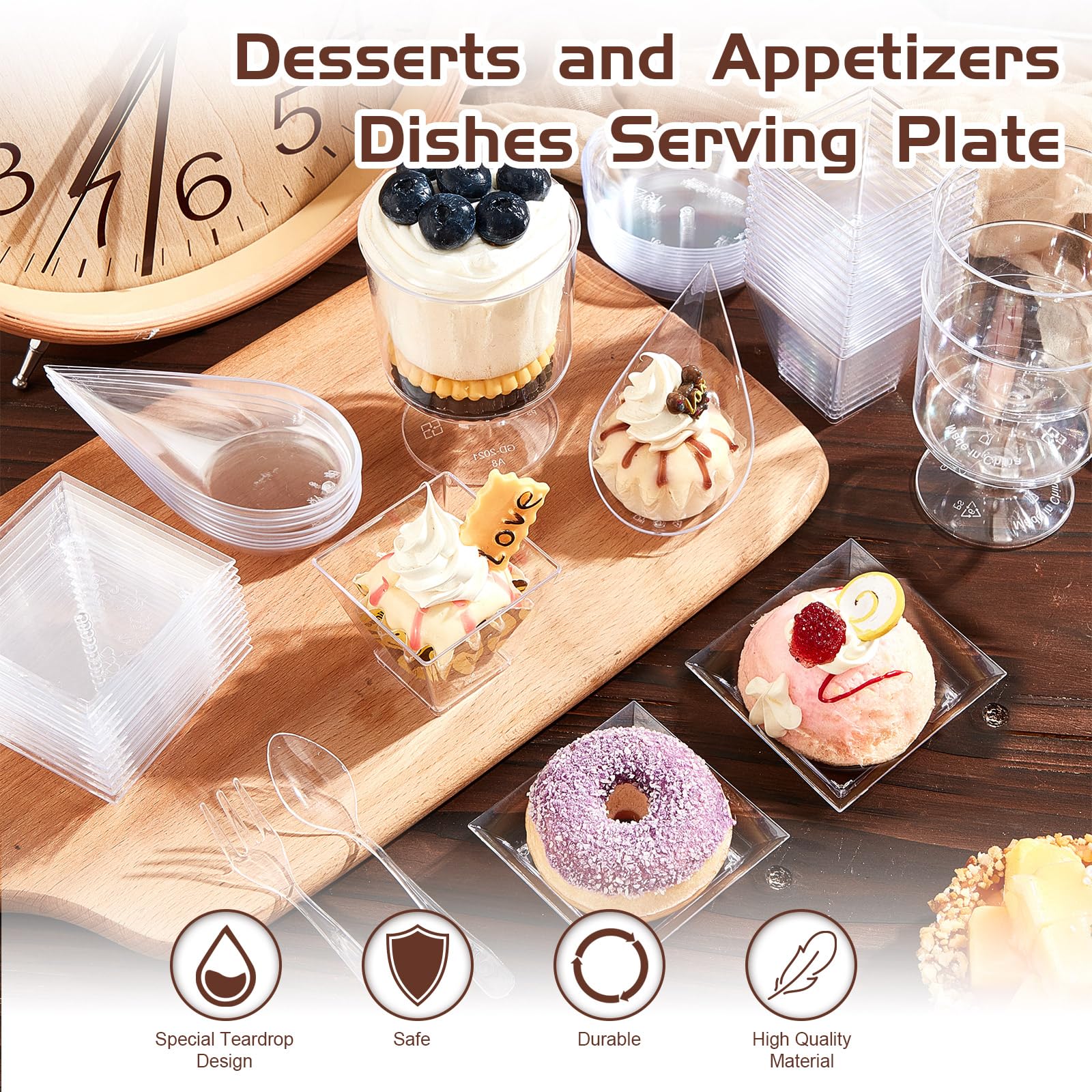 800 Pcs Mini Clear Plastic Appetizer Plates & Dessert Cups with Spoons Forks Set - Disposable Party Serving Supplies for Weddings, Birthdays, Catering & Events