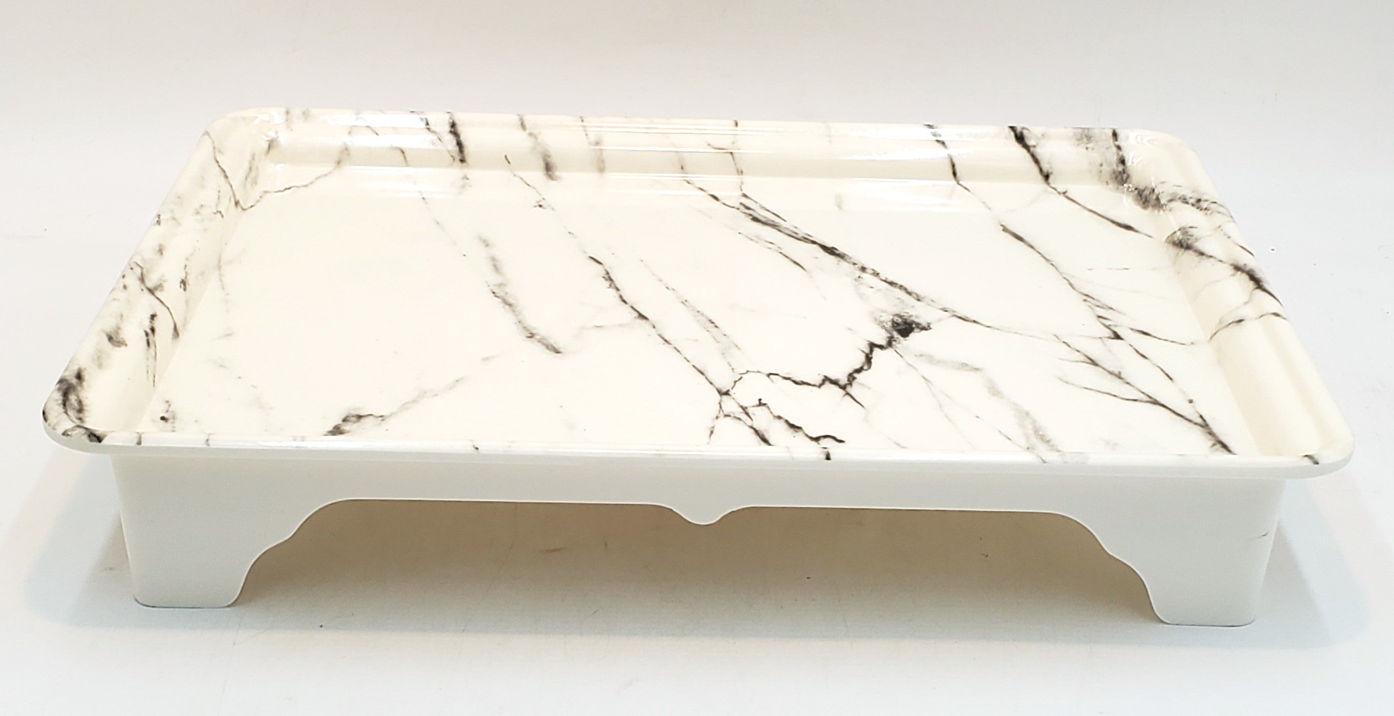 16x12x3 Inch Silver Marble Melamine Serving Tray with Feet - Perfect for Dining, Entertaining, and Kitchen Organization