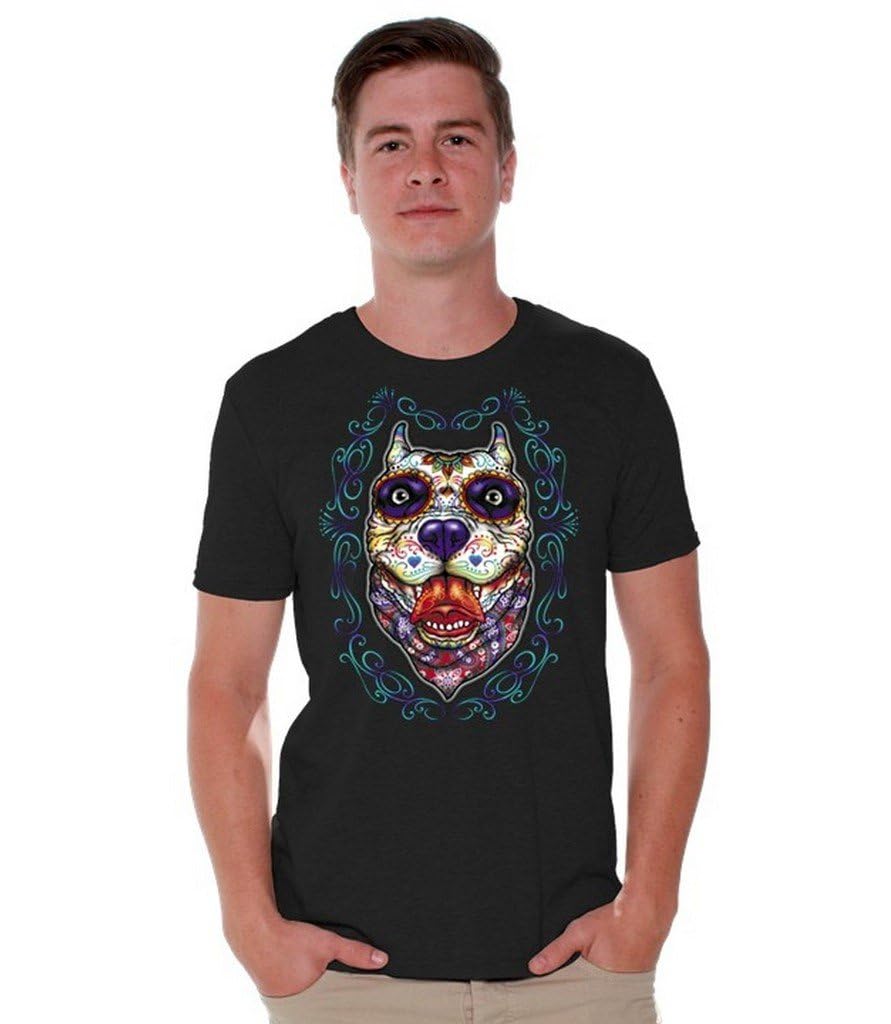 Pitbull Skull T-Shirt - Unique Sugar Skull Design with Free Bookmark - Perfect for Bikers, Rock Fans & Gothic Fashion Lovers