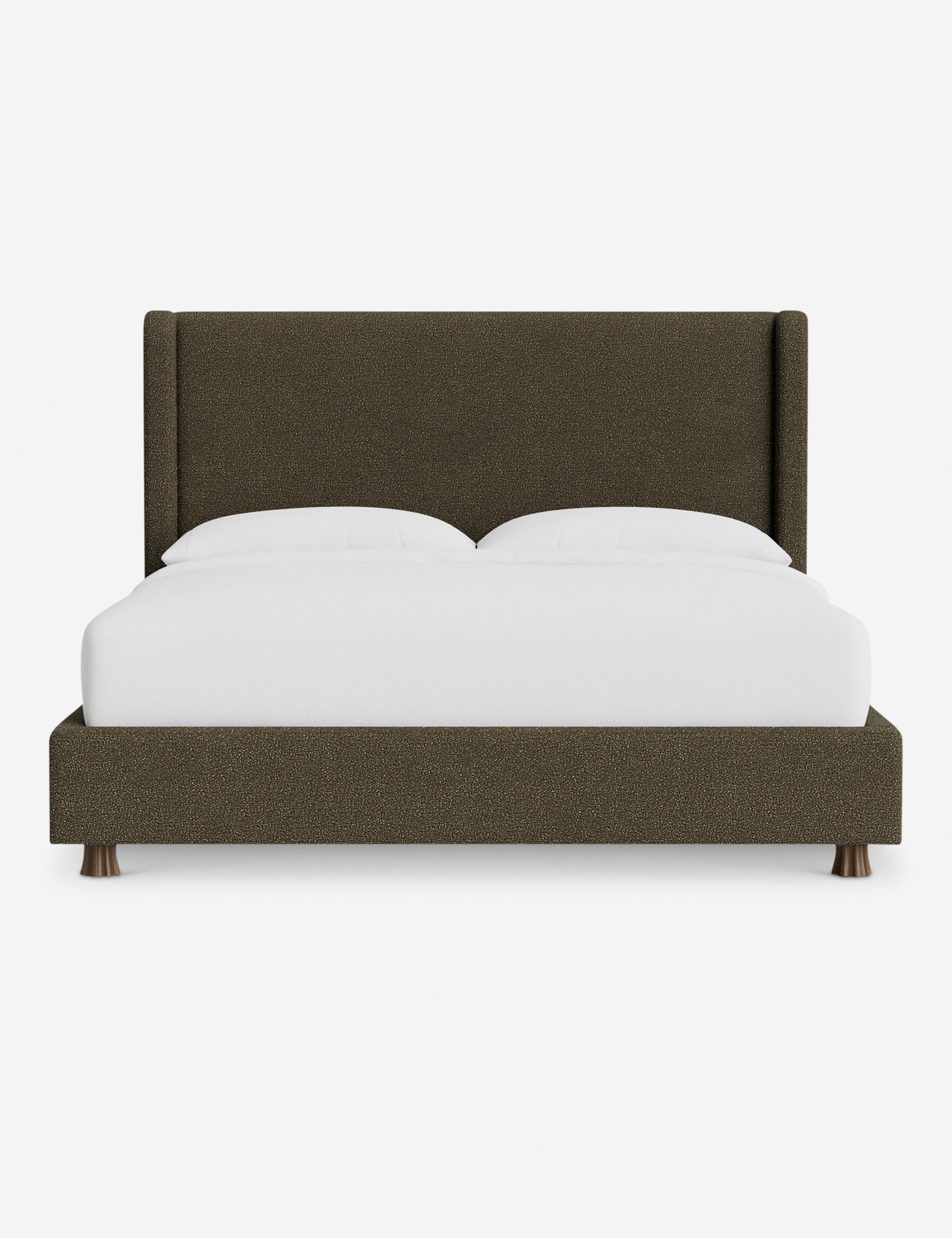 Domme Platform Bed by DISC Interiors - Modern Minimalist Wooden Bed Frame with Upholstered Headboard | Perfect for Contemporary Bedroom, Guest Room or Studio Apartment