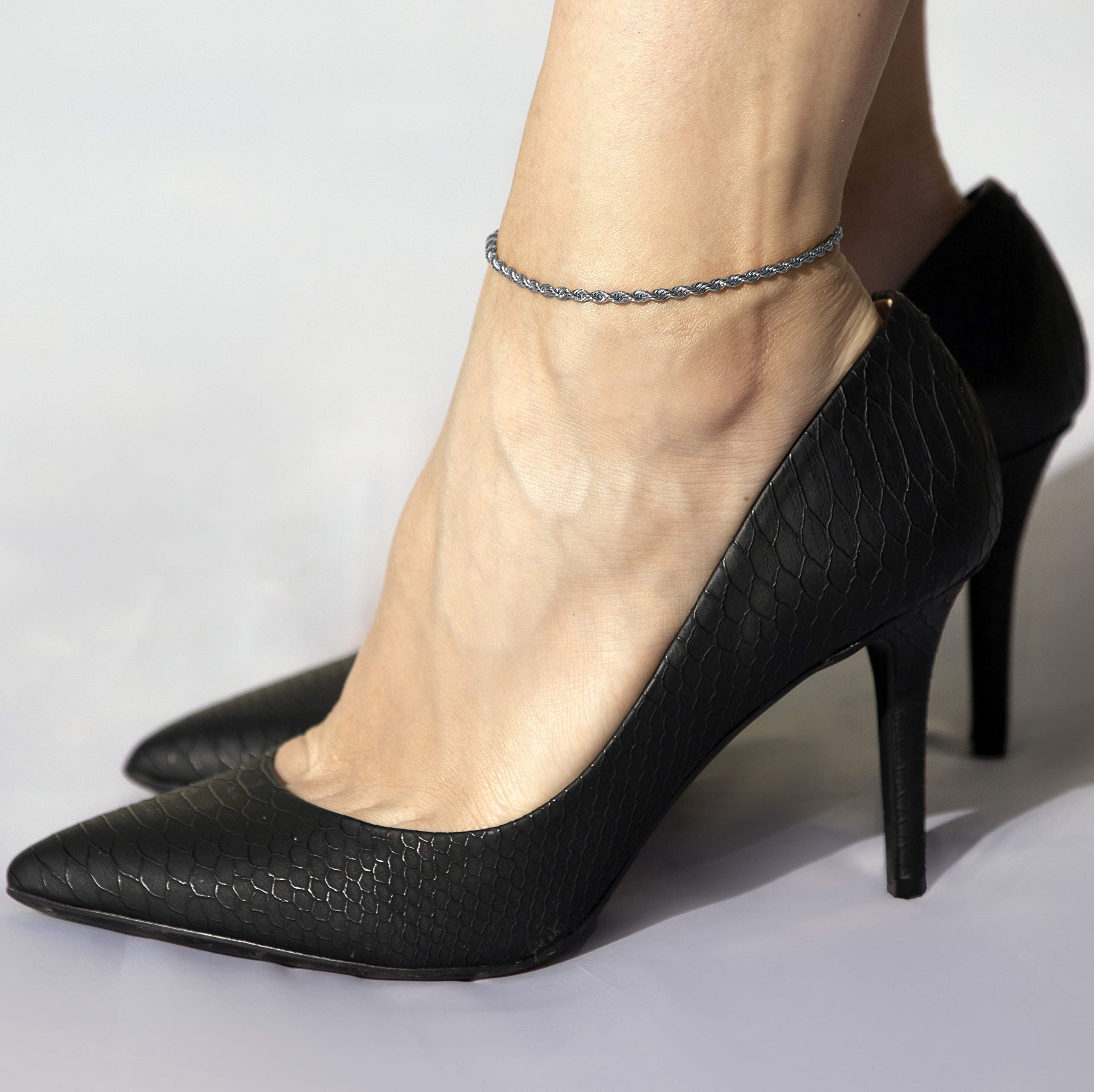 LIFETIME JEWELRY 24K Real Gold Plated Women's 3mm Rope Chain Anklet Bracelet - Elegant Ankle Jewelry for Everyday Wear, Parties & Special Occasions