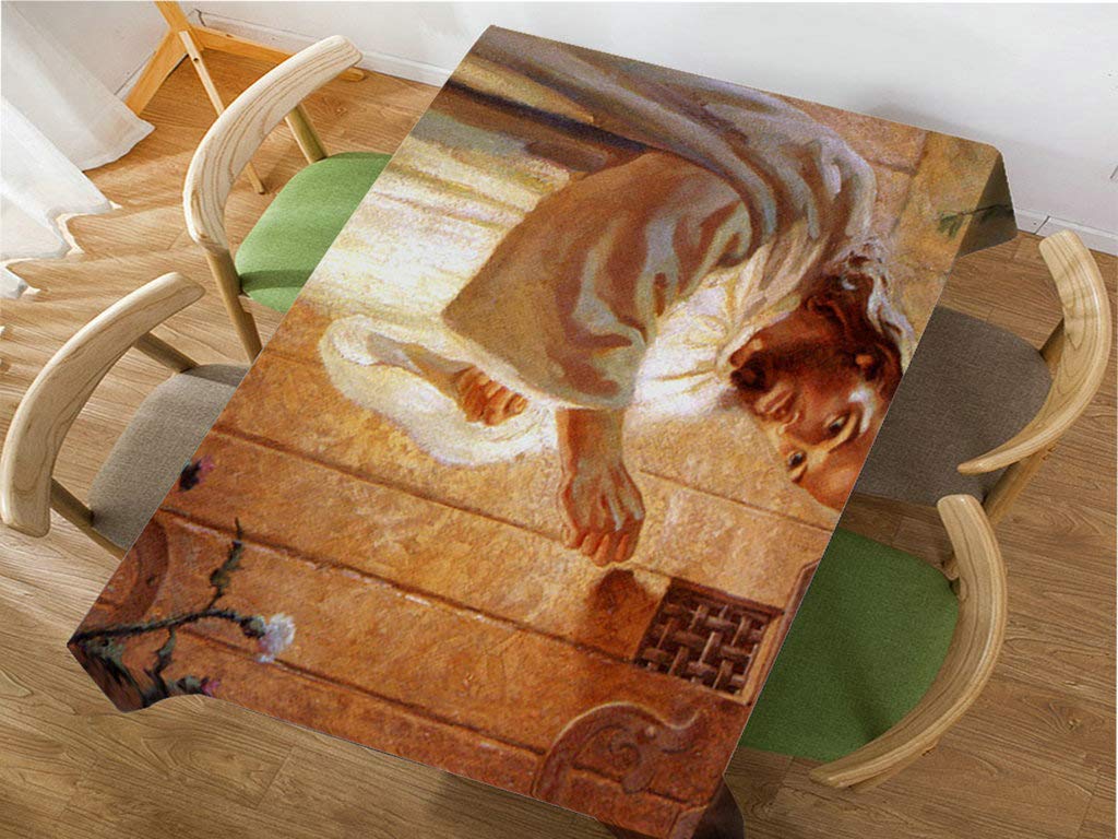 Religious Tablecloth - Jesus Knocking on Your Door Design, 52x70 Inch Decorative Rectangle Table Cover for Dining, BBQ, Picnic & Coffee Tables - Perfect for Church Events, Family Gatherings & Holiday Decor
