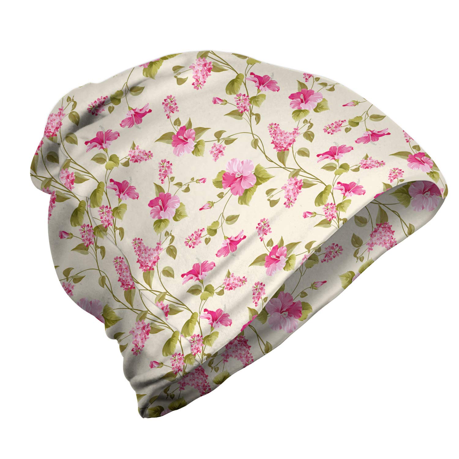 Ambesonne Unisex Beanie - Blossoming Garden Artwork, Soft Warm Knit Hat for Men & Women, Perfect for Hiking, Camping & Outdoor Winter Activities