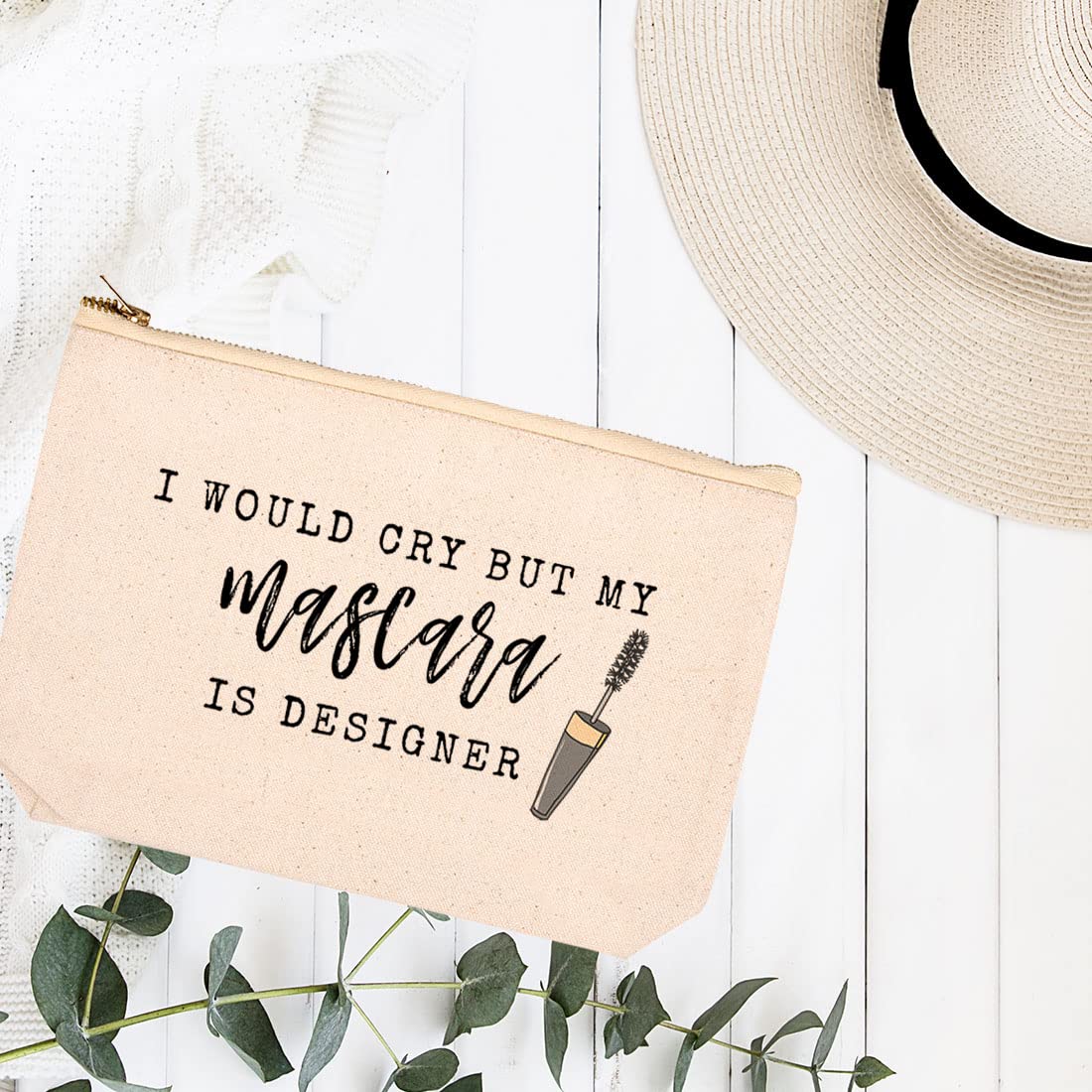 Funny Makeup Bag - Designer Mascara Quote Cosmetic Pouch with Zipper, 6.5x9 Inch Canvas Travel Toiletry Bag for Women | Perfect Birthday Gift, Purse Organizer & Cute Pencil Case for School, Work & Vacation