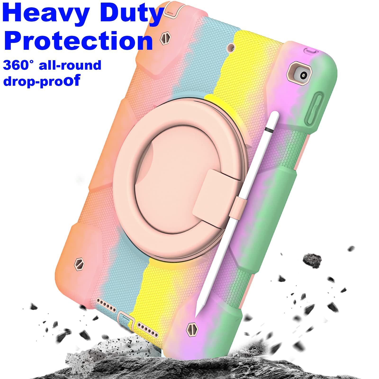 Andnary Heavy Duty Shockproof Case for iPad 10.2 inch (9th/8th/7th Generation) - 360° Rotating Handle, Stand, Pencil Holder & Shoulder Strap | Kids Protective Cover for iPad 2021/2020/2019 in Pink | Perfect for School, Travel & Outdoor Activities