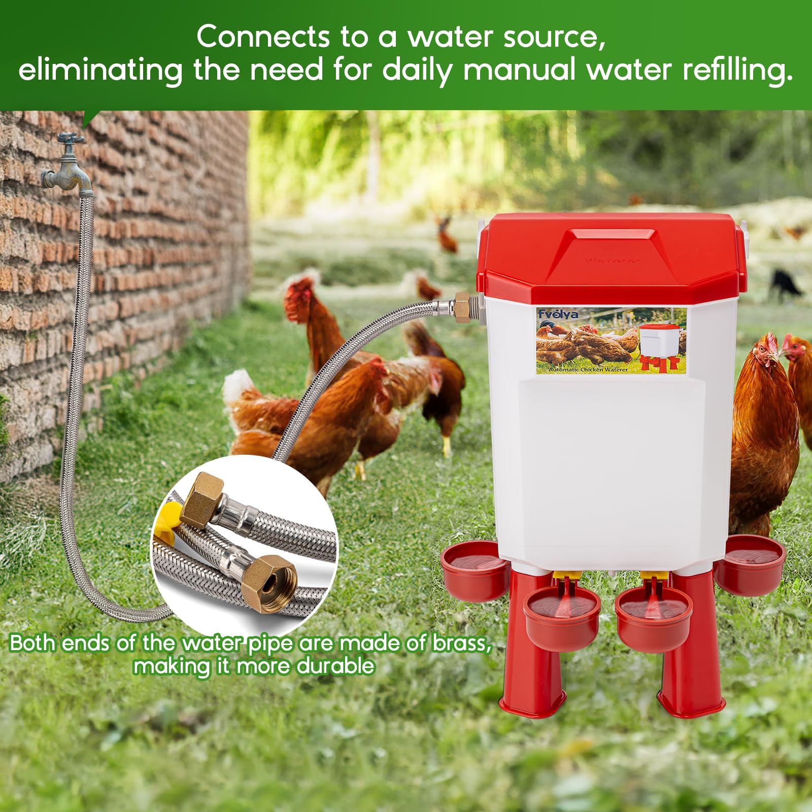 Automatic Chicken Waterer Kit - Filtered Float-Controlled Poultry Water Feeder with Stainless Steel Hose for Large Chicken Coops | Perfect for Backyard Farms, Homesteads & Poultry Raising