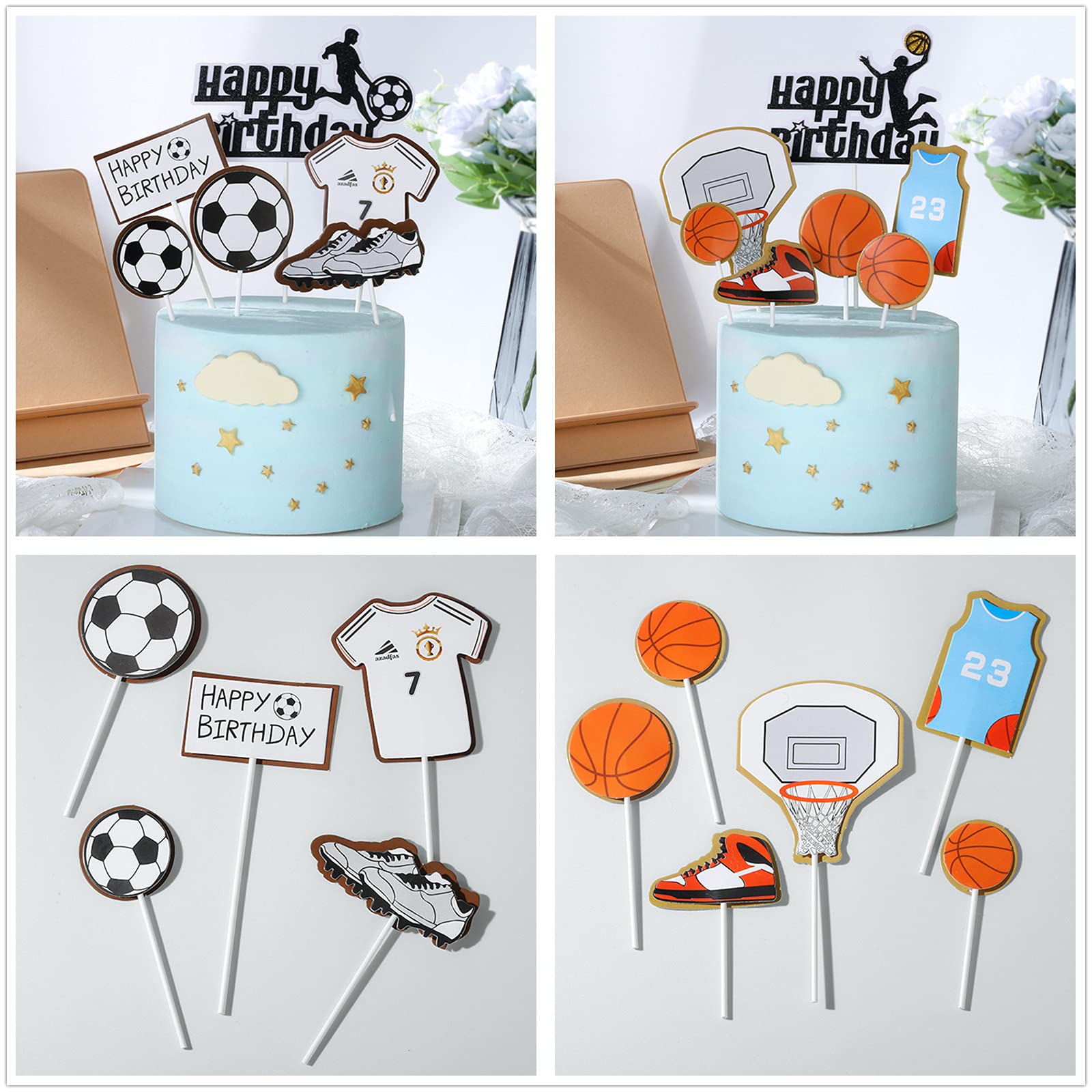 Basketball Birthday Cake Topper Set - Happy Birthday Decorations for Men & Boys - Party Supplies for Birthday Events & Celebrations - Perfect for Sports Themed Parties & Cake Decorating