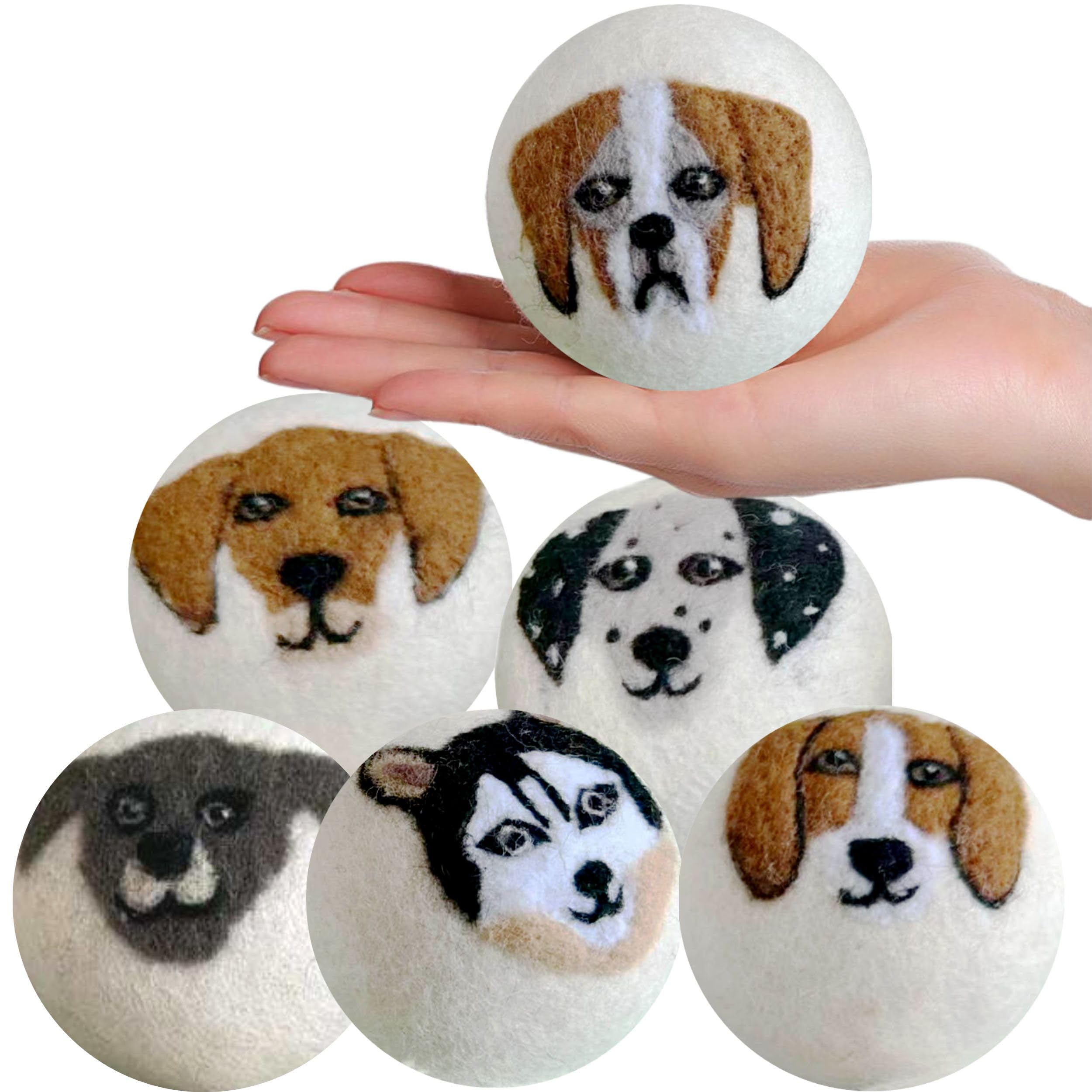 Organic Wool Dryer Balls XL 6-Pack | Handmade Puppy Dog Face Design | Natural Fabric Softener & Wrinkle Reducer | Reusable, Eco-Friendly Laundry Helper for Baby Clothes, Sensitive Skin & Sustainable Homes