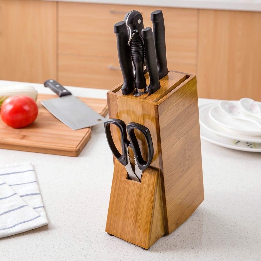 Premium Bamboo Knife Holder - Wooden Knife Storage Block Stand with 12 Slots | Kitchen Knife Organizer Rack for Chef & Home Use | Perfect for Countertop, Drawer & Kitchen Organization