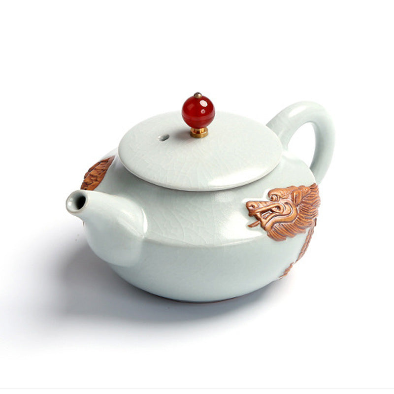 Premium Ruyao Dragon Teapot with Natural Agate Lid - Handcrafted Chinese Ceramic Tea Set for Gongfu Tea Ceremony, Home Decor & Gift