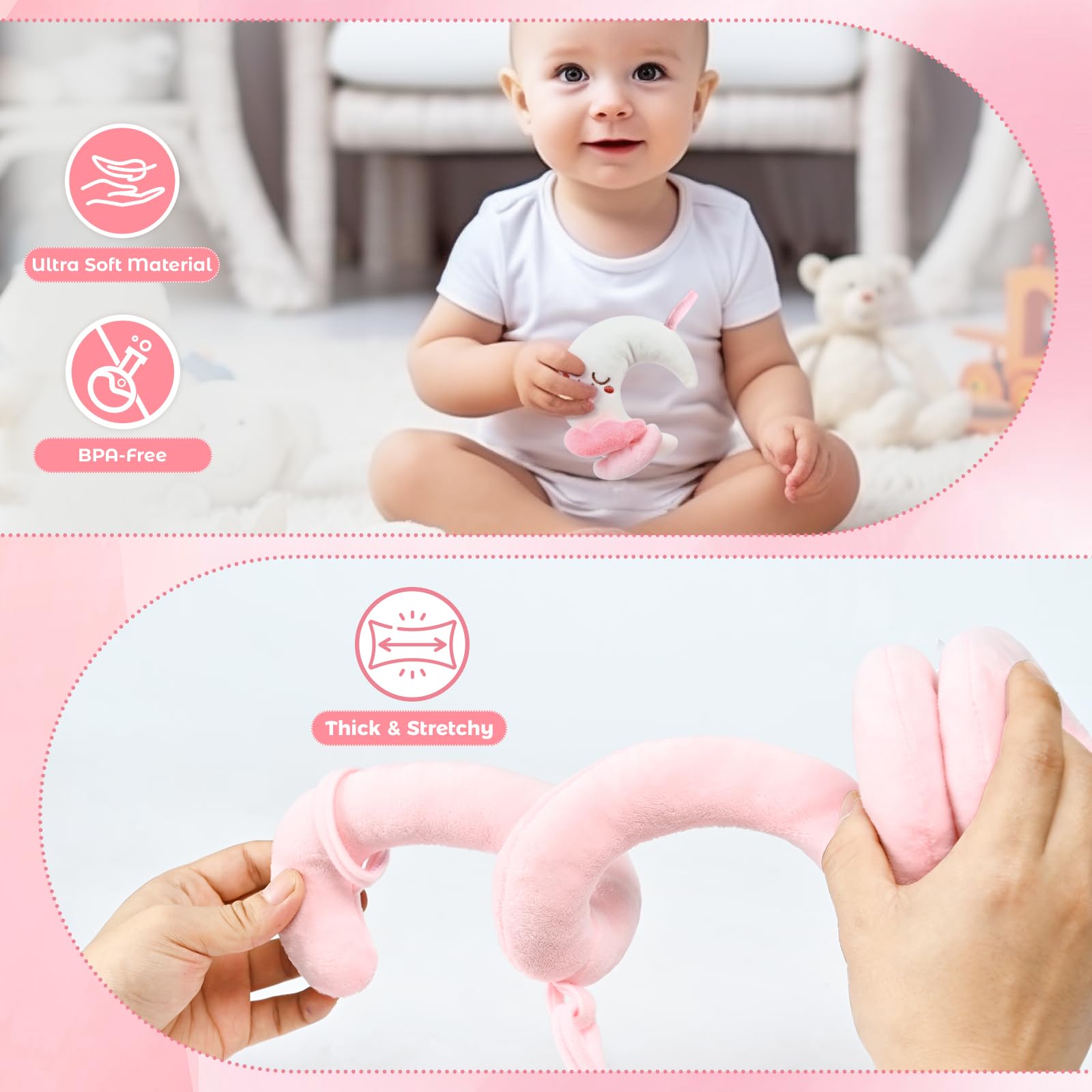Spiral Baby Car Seat Toy with Mirror & Rattles - Newborn Gift for 0-12 Months - Perfect for Strollers & Cribs