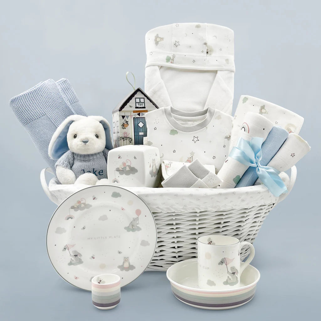 Twinkle Little Star Baby Boy Gift Basket - Newborn Baby Shower Present, Birthday Gift for Boys - Perfect for Nursery Decor & Special Occasions