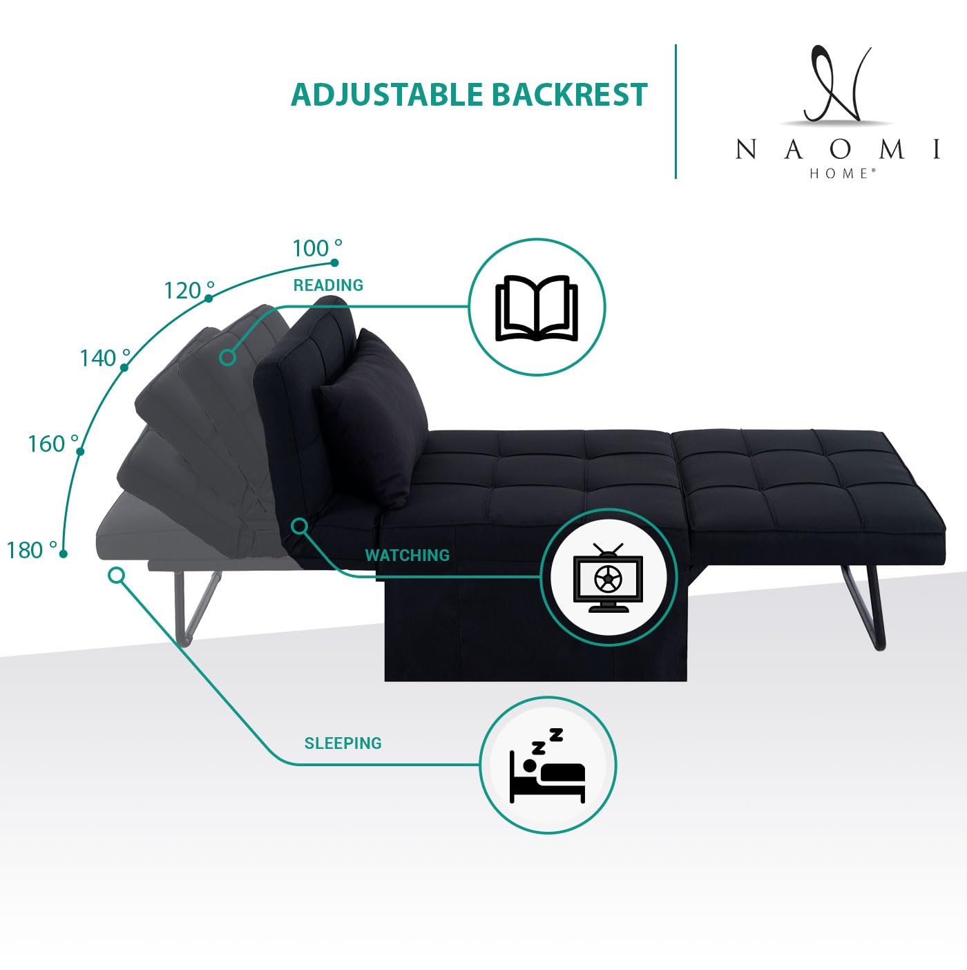 4-in-1 Convertible Sleeper Chair Bed with Adjustable Backrest - Breathable Linen Ottoman Sofa Bed for Living Room, Guest Room & Small Spaces - Modern Multi-Functional Furniture (Black)