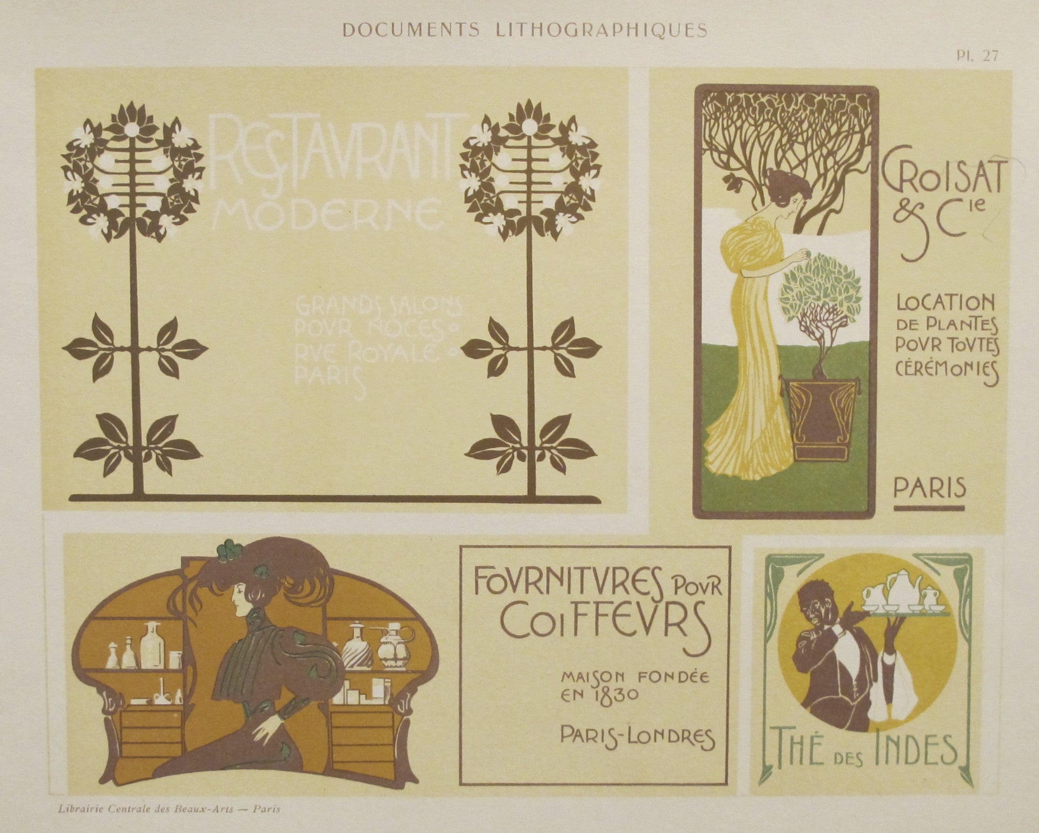 1900s Belle Epoque Design Sheet - Antique Documents Lithographiques Plate #27 | Vintage French Art Nouveau Decor for Home & Office Wall Art