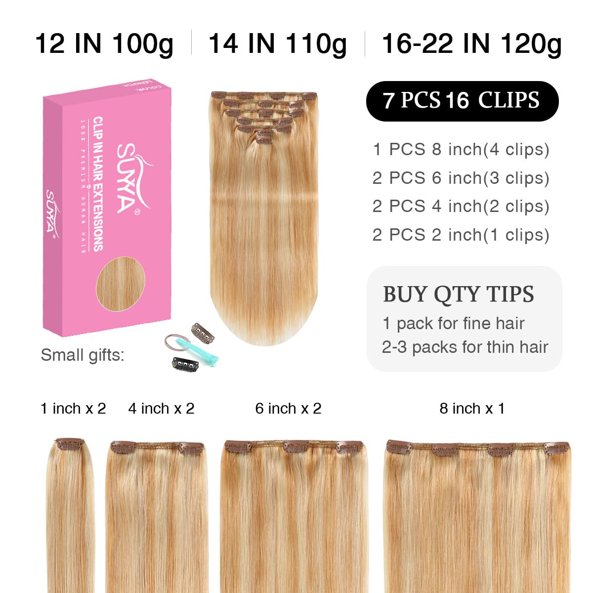 SUYYA Clip-in Human Hair Extensions 14