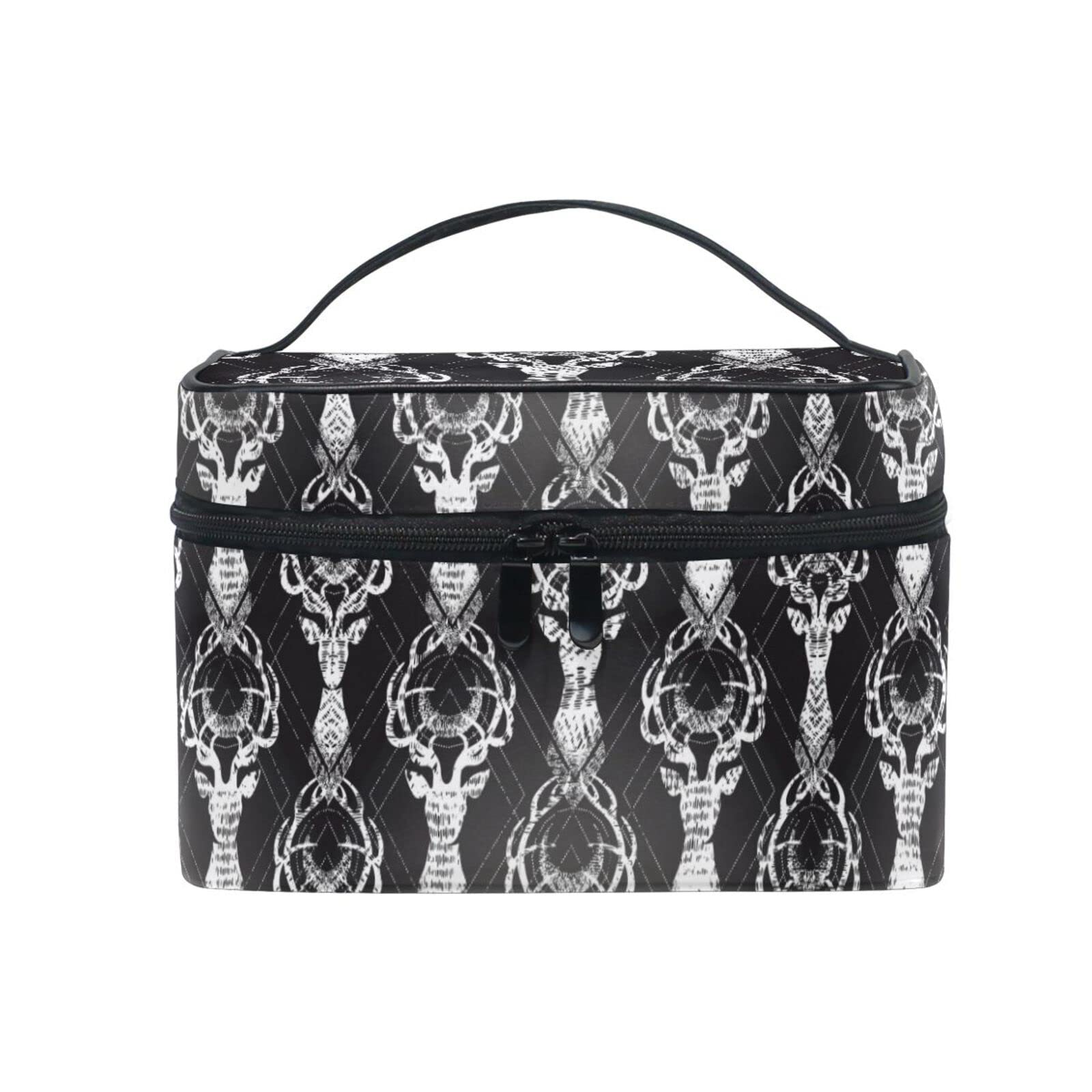 Deer Print Black Cosmetic Bag for Women - Waterproof Makeup Pouch & Toiletry Organizer with Zipper - Perfect for Travel, Gym, and Daily Essentials Storage