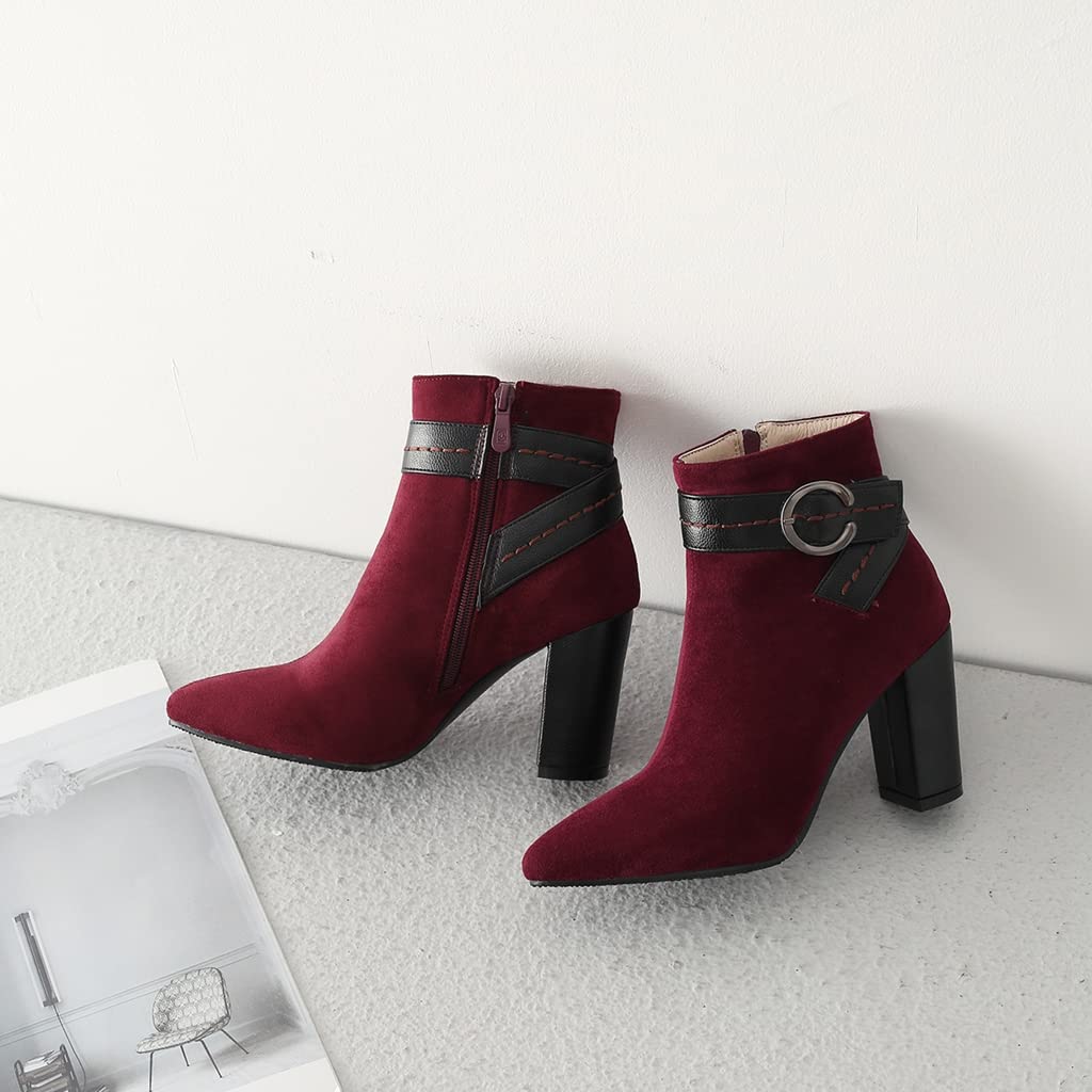 Mioke Women's Round Toe Ankle Boots - Chunky Block Heel Dress Booties with Buckle & Zipper Details | Perfect for Office, Date Night & Fall/Winter Fashion