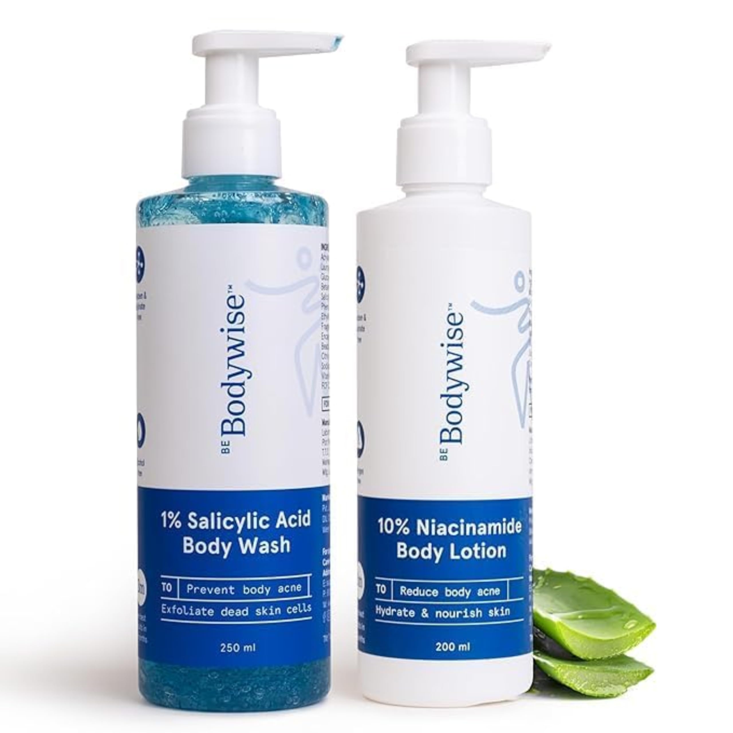 Be Bodywise Acne Treatment Kit - 1% Salicylic Acid Body Wash & 10% Niacinamide Lotion for Face & Body | Prevents Breakouts, Exfoliates Dead Skin, Hydrates & Brightens Skin | 450ml | Perfect for Back Acne, Chest Blemishes & Keratosis Pilaris