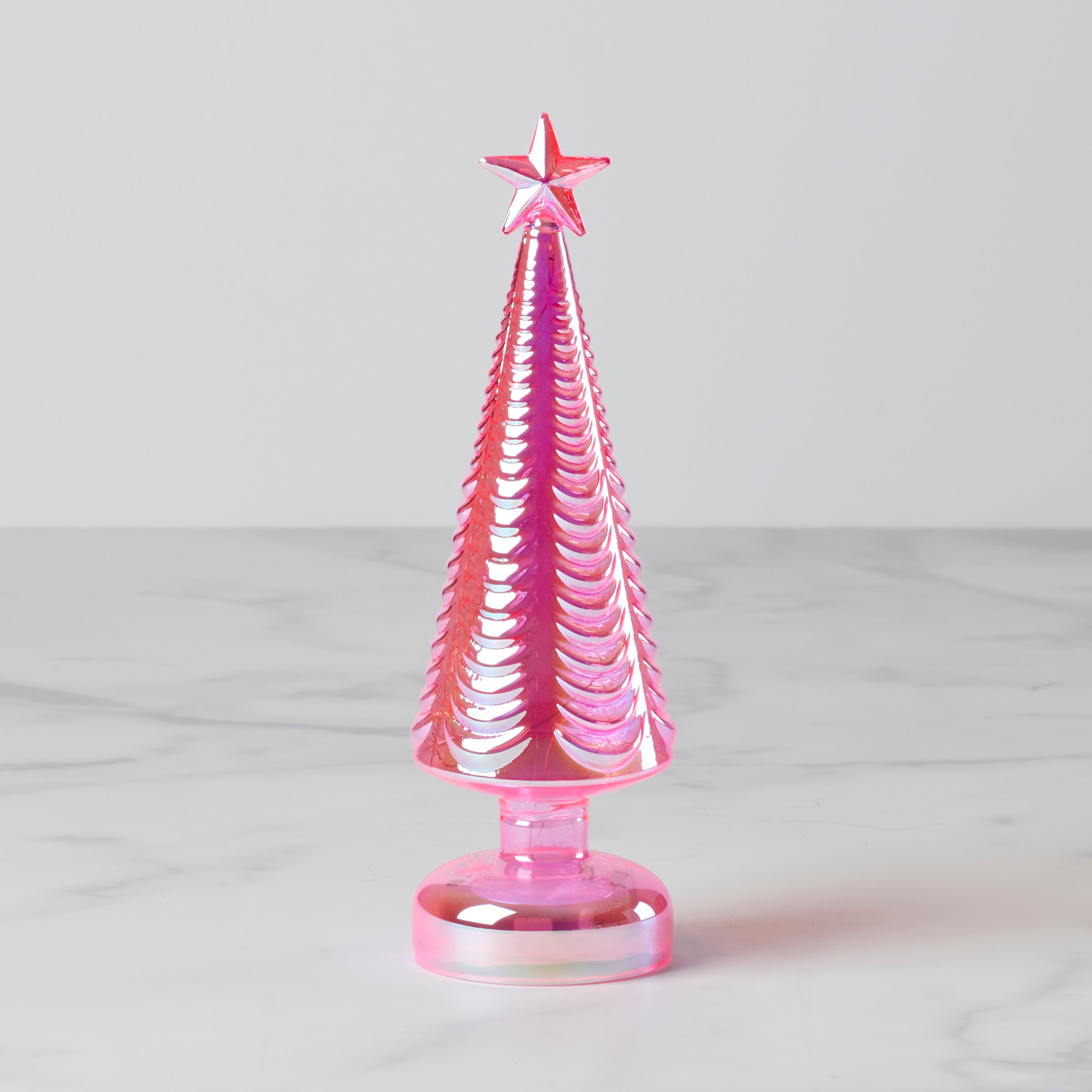 Pink LED Glass Star Holiday Tree - Christmas Decor for Home, Party & Festive Celebrations
