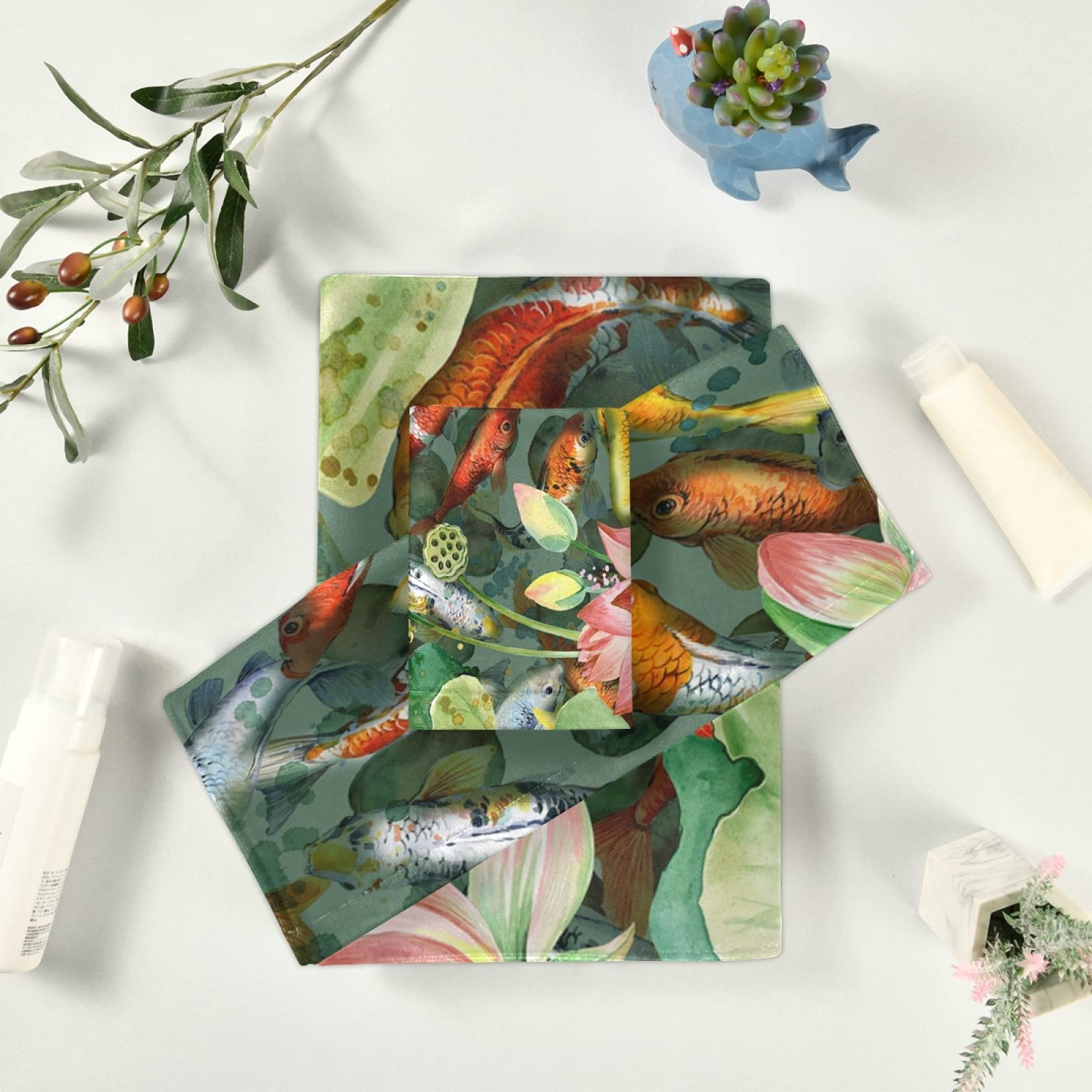 3-Piece Koi Fish with Flower Bath Towel Set - Soft Absorbent Bath, Hand & Wash Cloths for Bathroom, Hotel, Spa | Luxury Home Decor, Beach & Gym Essentials