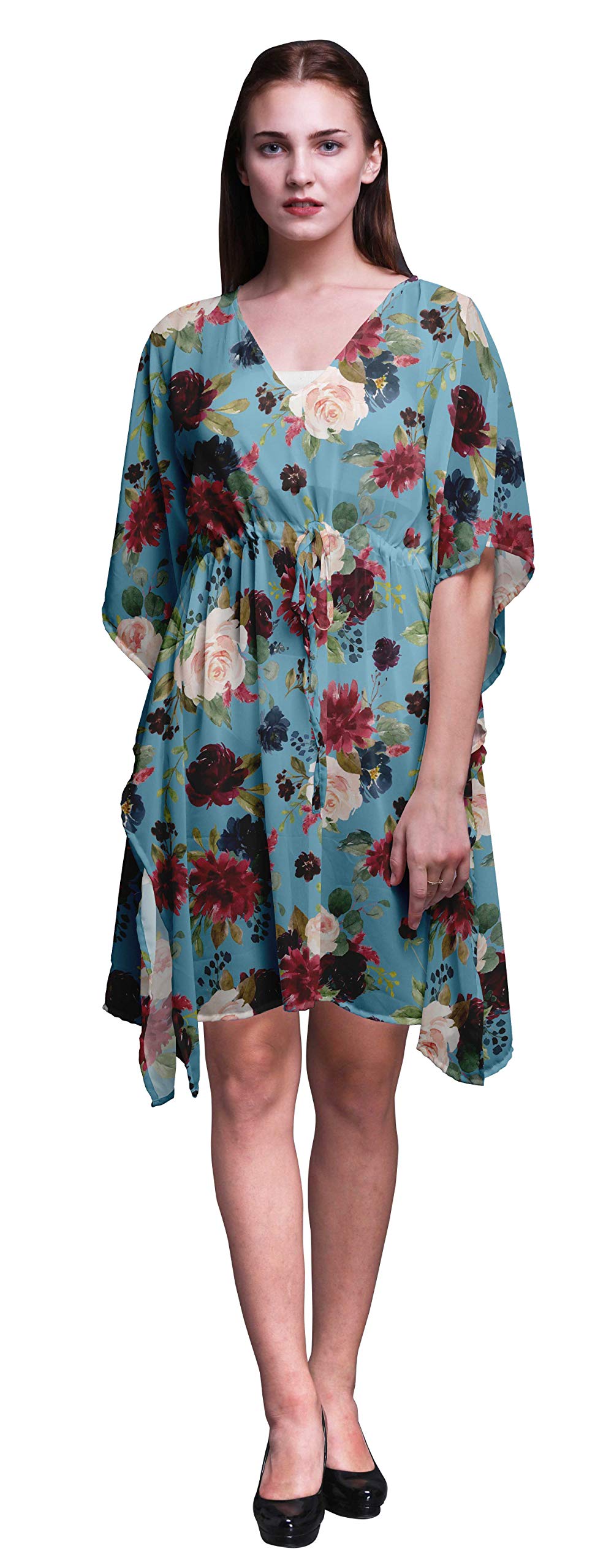 Bimba Women's Short Caftan Midi Dress - Beach Cover Up, Swimwear Wrap, Boho Kaftan for Poolside, Vacation & Summer Outfits
