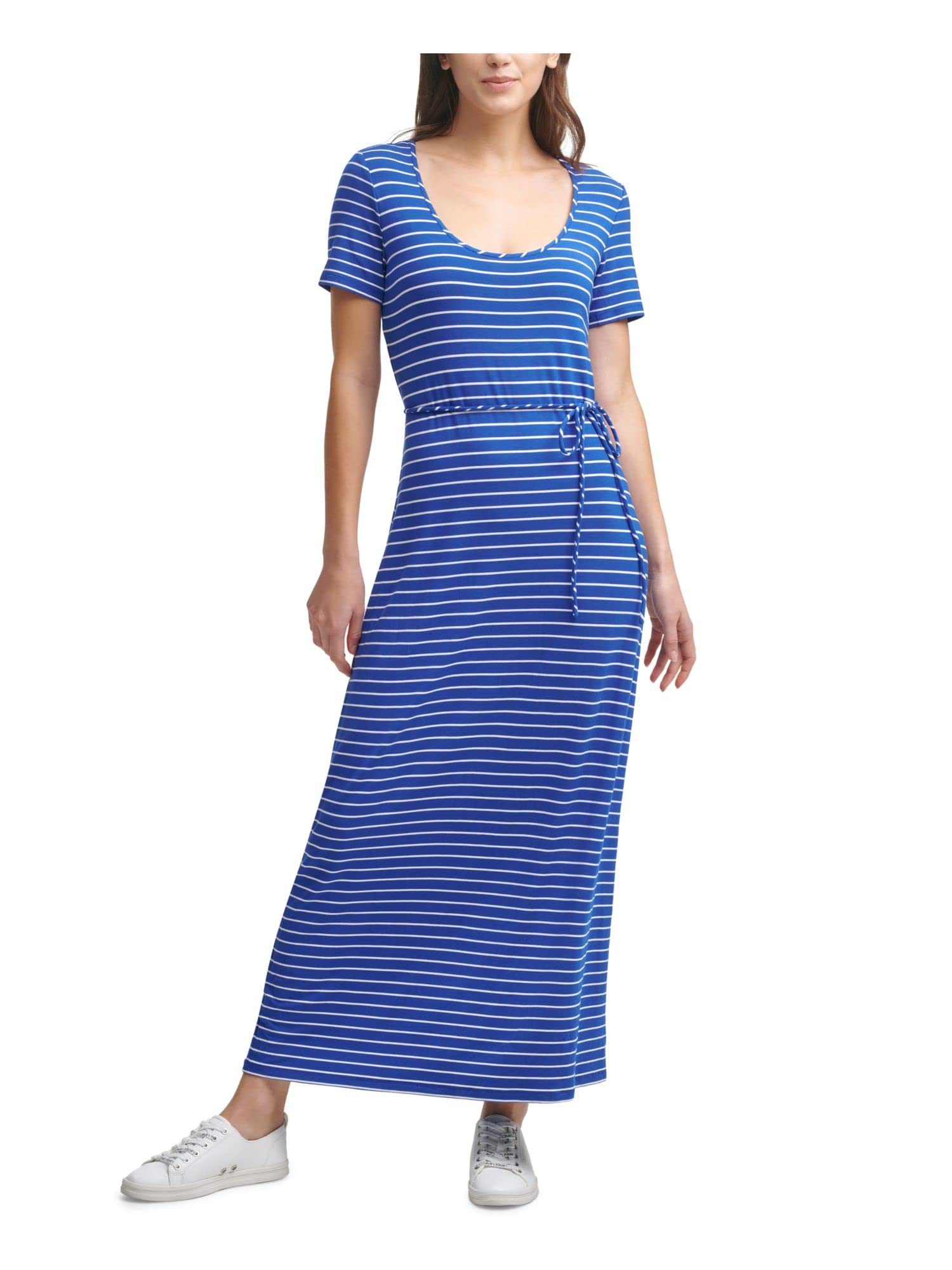 Calvin Klein Women's Summer Short Sleeve Maxi Dress with Adjustable Tie Waist - Flowy Beach Dress for Vacation, Party & Casual Wear