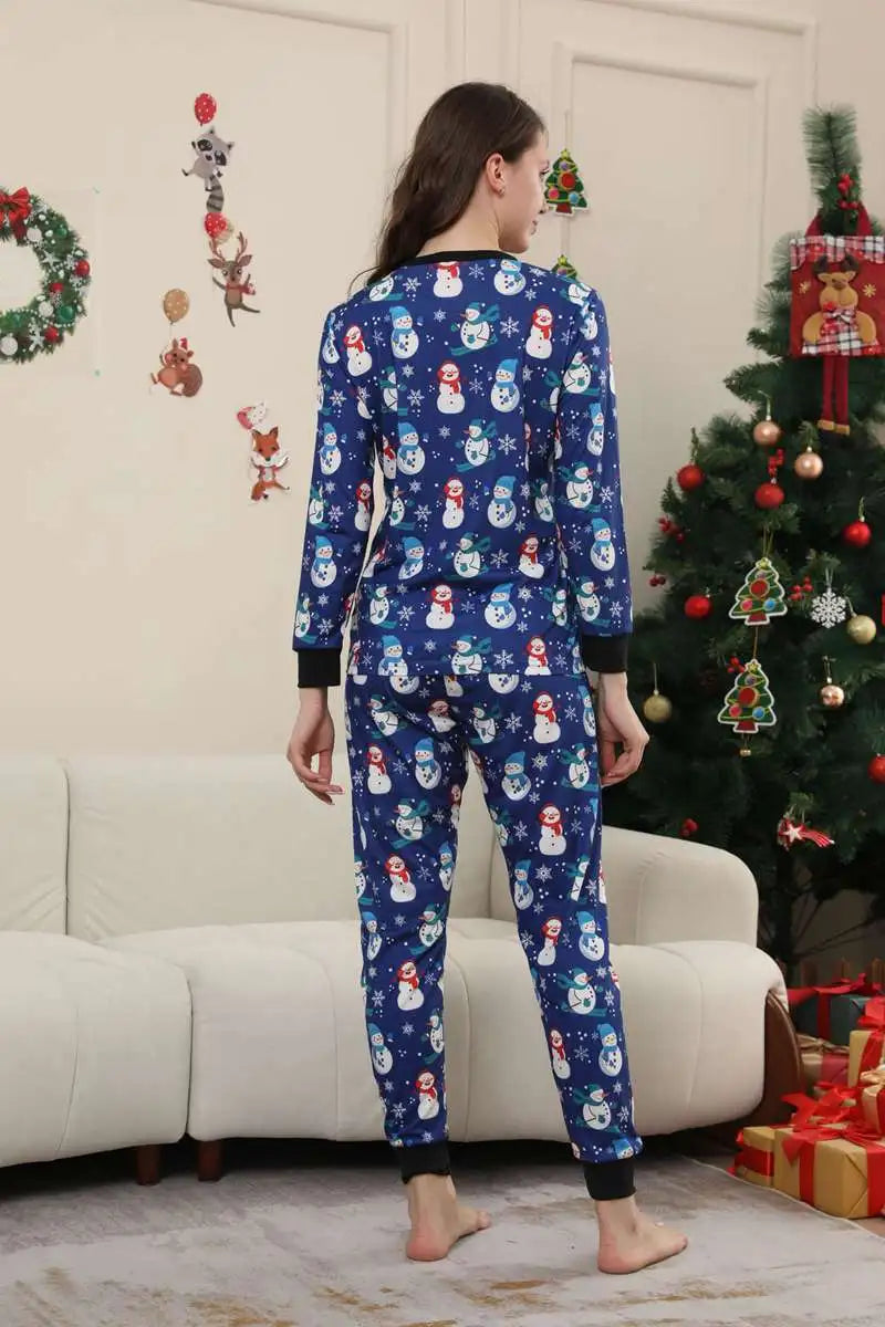 Blue Snowman Christmas Matching Family Pajamas Set - Cozy Holiday PJS for Family Photos & Festive Gatherings
