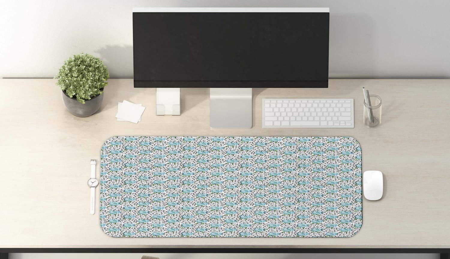 Ambesonne Floral Computer Mouse Pad - Hand Drawn Dotted Rose Flowers Design, Non-Slip Rubber Base, Large 31