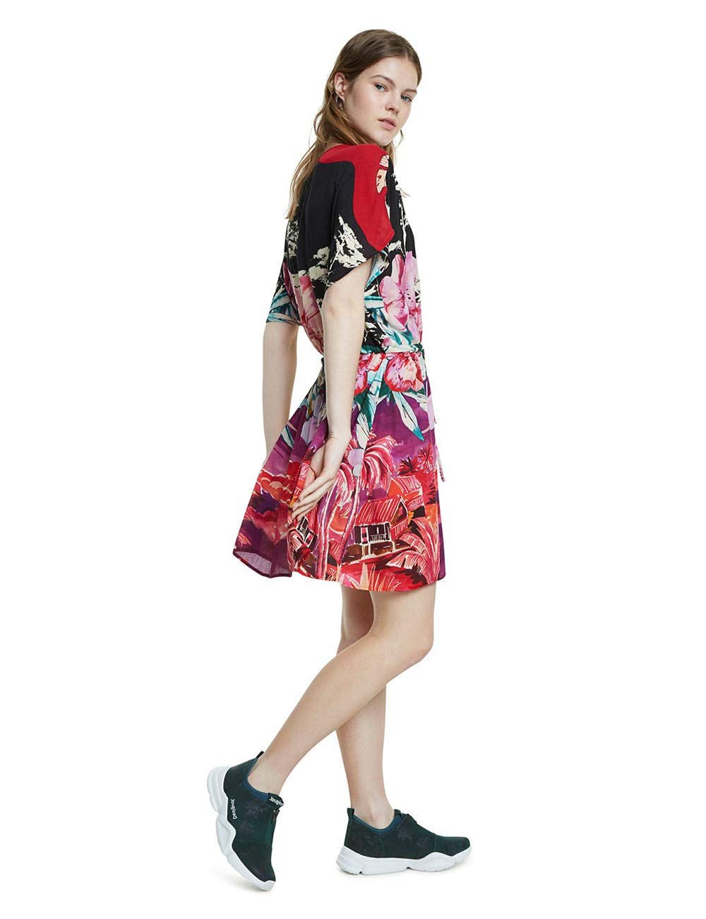 Desigual Women's Summer Floral Print Short Sleeve Dress - Casual & Party Wear for Beach, Vacation & Date Nights