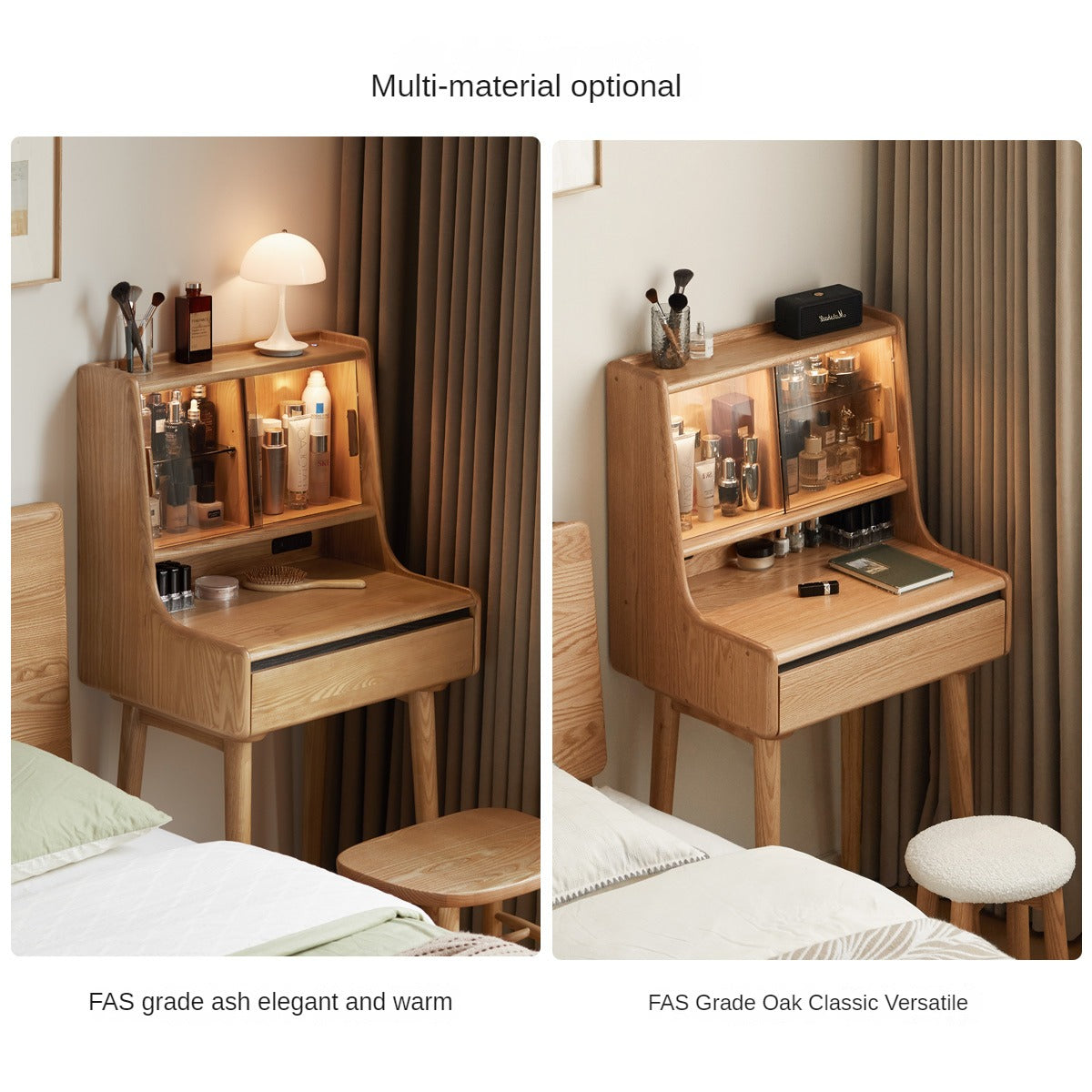 Black Walnut Solid Wood Lighted Vanity Dressing Table with Mirror - Elegant Makeup Desk for Bedroom, Bathroom, or Boudoir