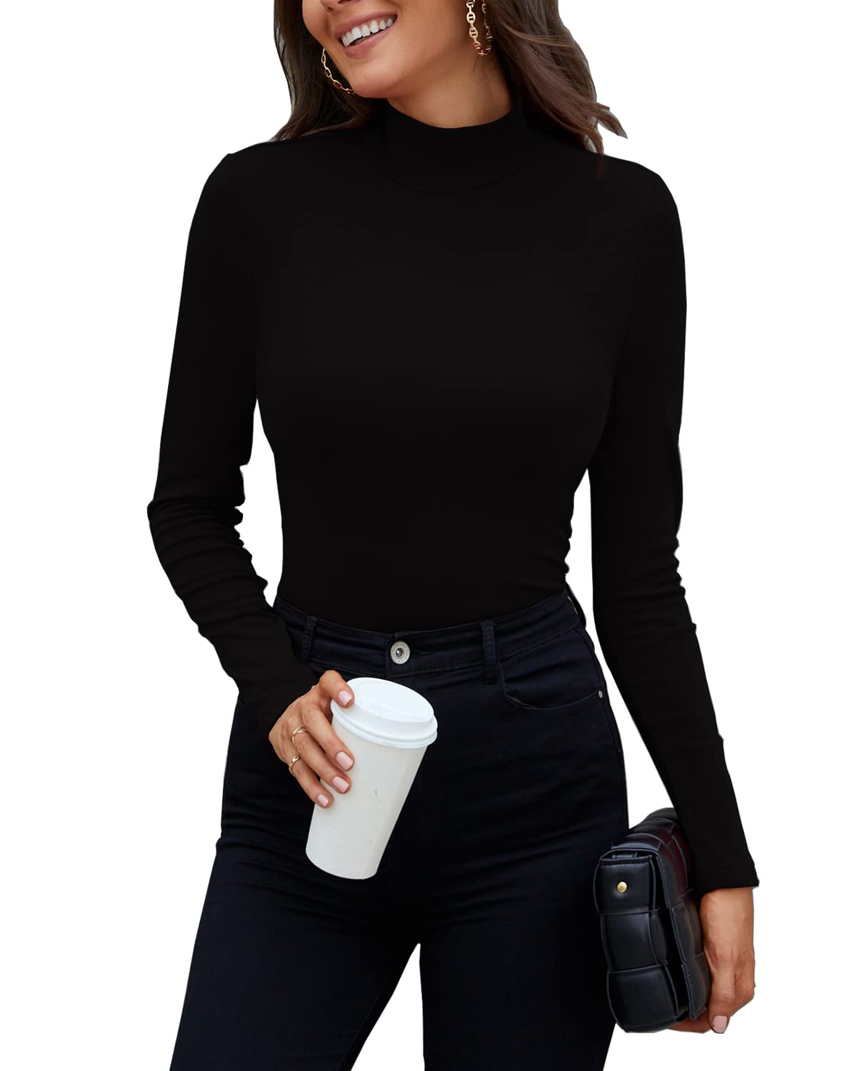 Women's Slim Fit Short Sleeve Mock Turtleneck Top - Business Casual Plain Tee Shirt for Work, Office & Everyday Wear