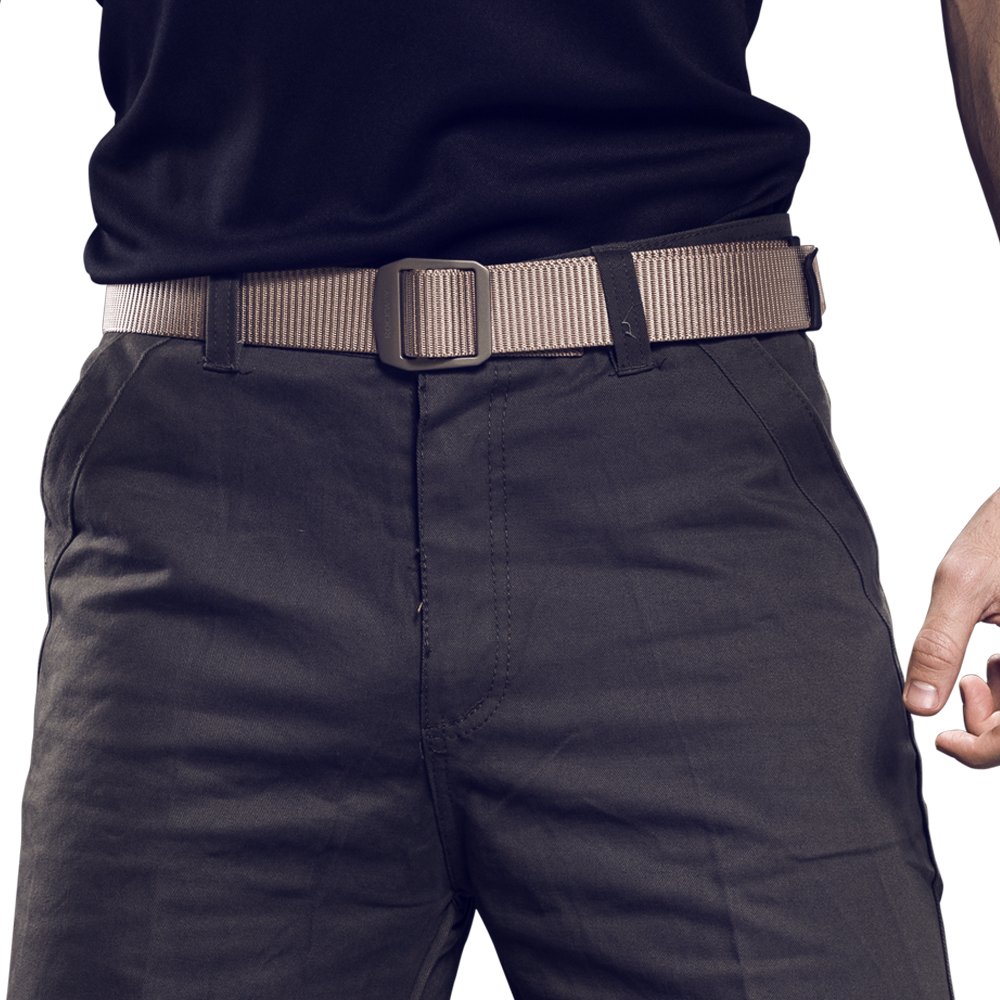 Rockway Men's Tactical Titanium Buckle Nylon Web Belt - Heavy Duty Military Style Belt with 1 Titanium Buckle & 2 Adjustable Straps - Perfect for Outdoor, Hiking, Work & Everyday Wear